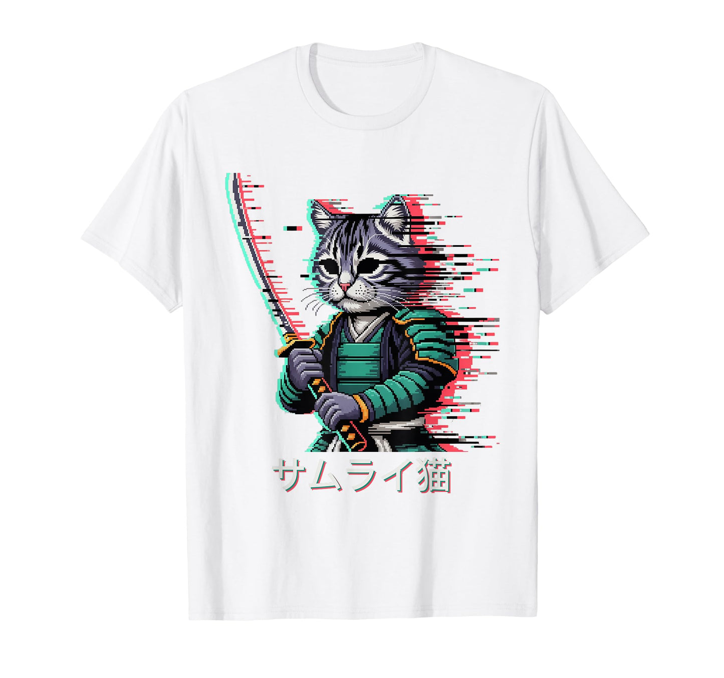 Japanese Vaporwave Samurai Cat T-Shirt - Unique Graphic Men Women - T-Shirt, Sweatshirt, Hoodie