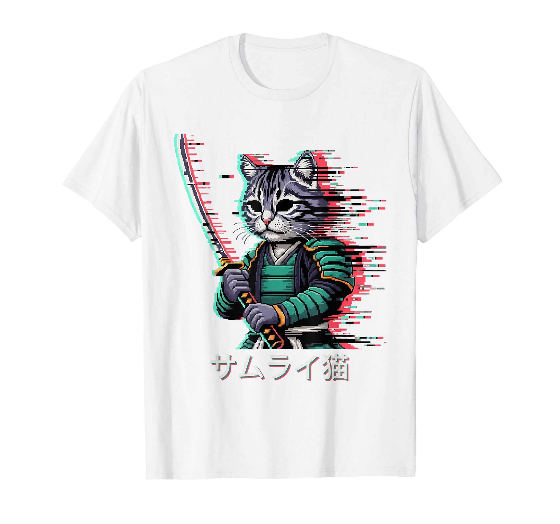 Japanese Vaporwave Samurai Cat T-Shirt - Unique Graphic Men Women - T-Shirt, Sweatshirt, Hoodie