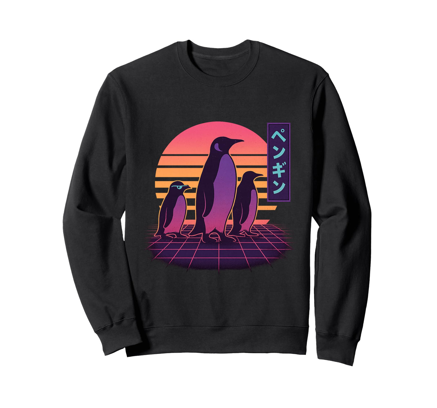 Synthwave Penguin Parade Vaporwave Sweatshirt - Graphic Print for Adults - T-Shirt, Sweatshirt, Hoodie