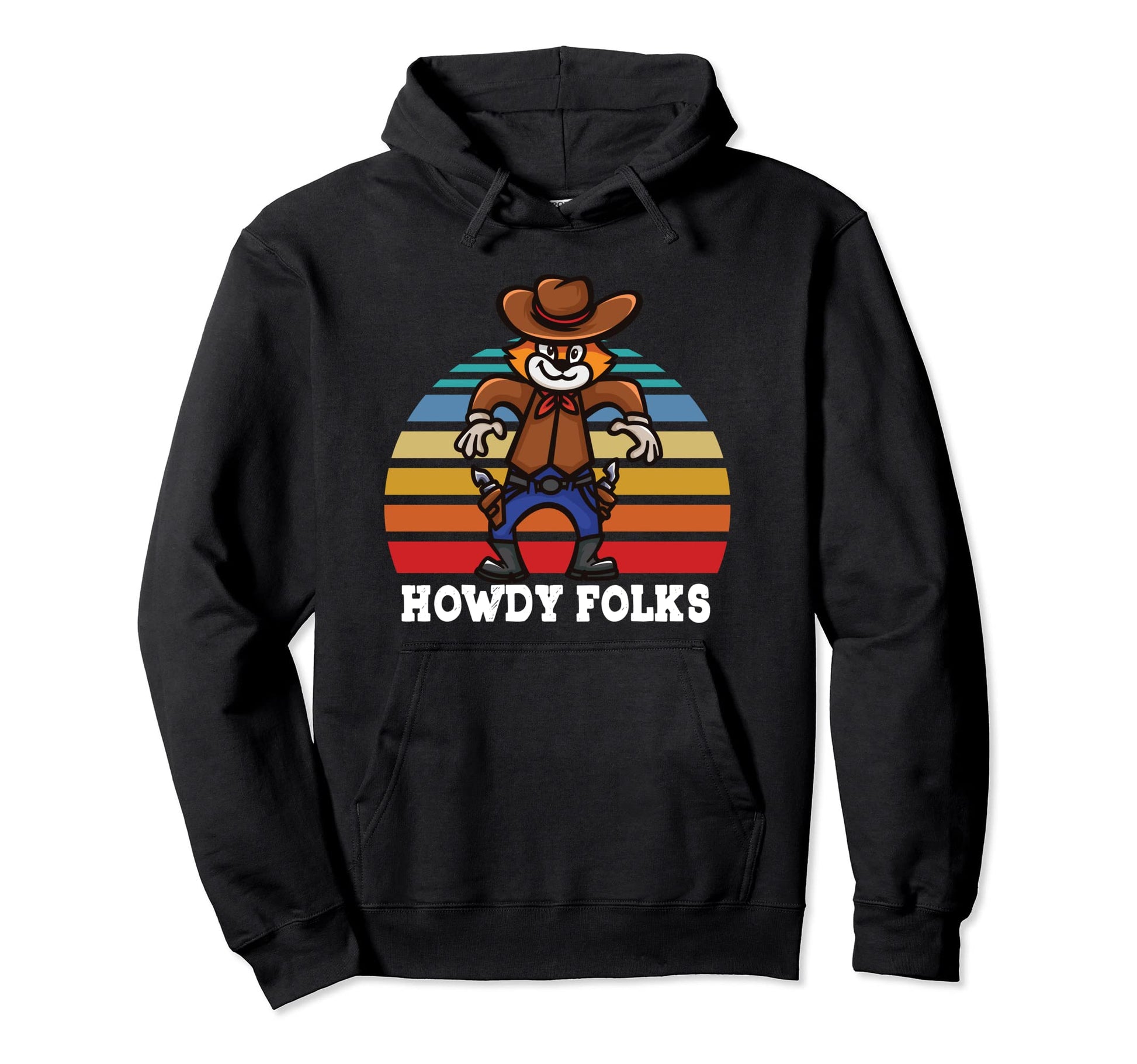 Howdy Folks America Cowboy Cat Western Hoodie - Unique Graphic Unisex - T-Shirt, Sweatshirt, Hoodie