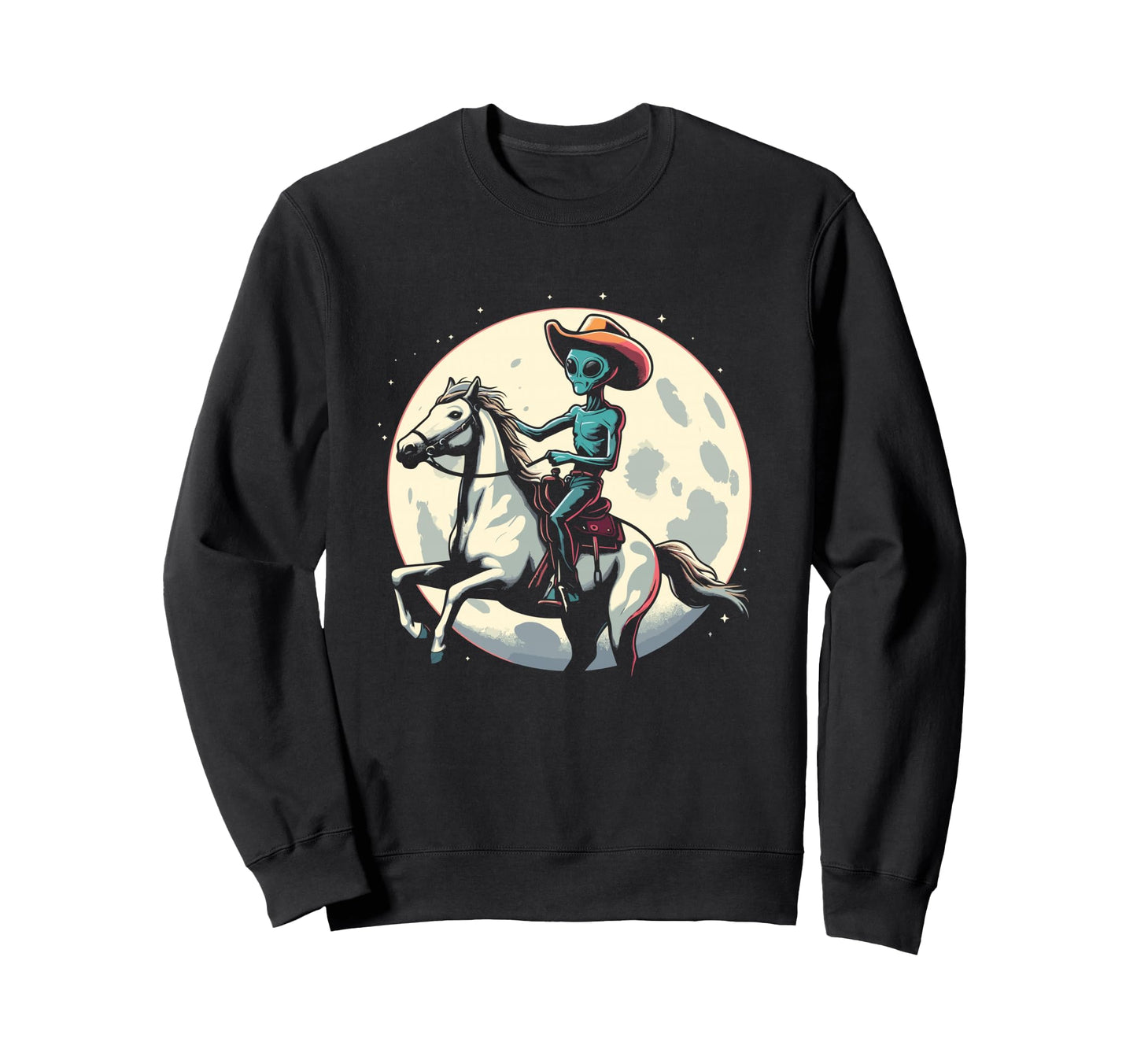 Alien Cowboy Horse Alien Ufo Sweatshirt - Graphic Print for Adults - T-Shirt, Sweatshirt, Hoodie