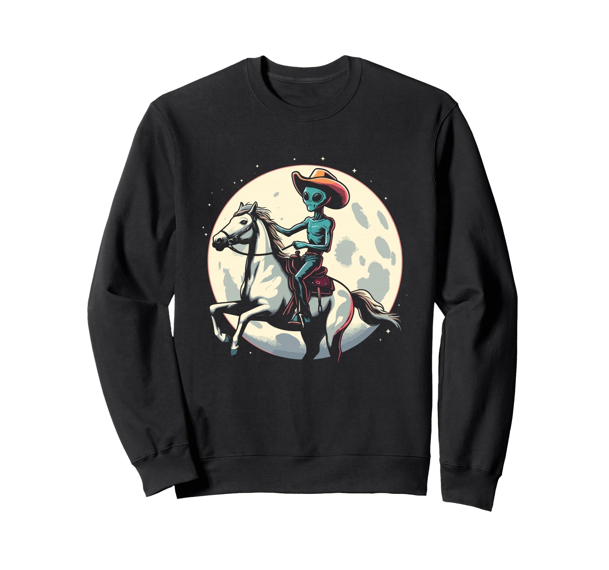 Alien Cowboy Horse Alien Ufo Sweatshirt - Graphic Print for Adults - T-Shirt, Sweatshirt, Hoodie