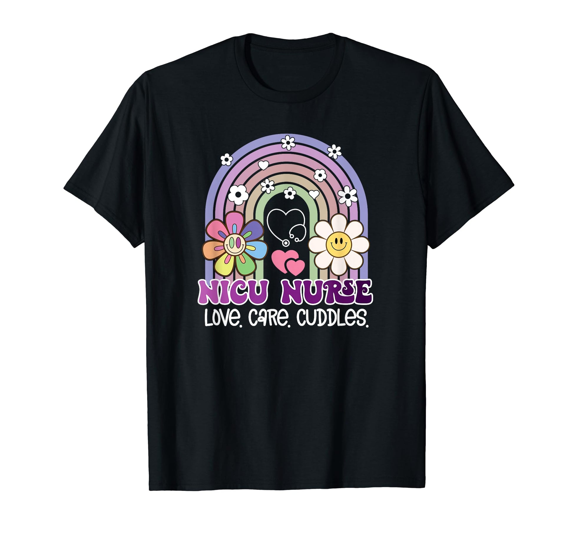 Nicu Nurse Rainbow Flowers Hospital T-Shirt - Custom Art Print for Adults - T-Shirt, Sweatshirt, Hoodie