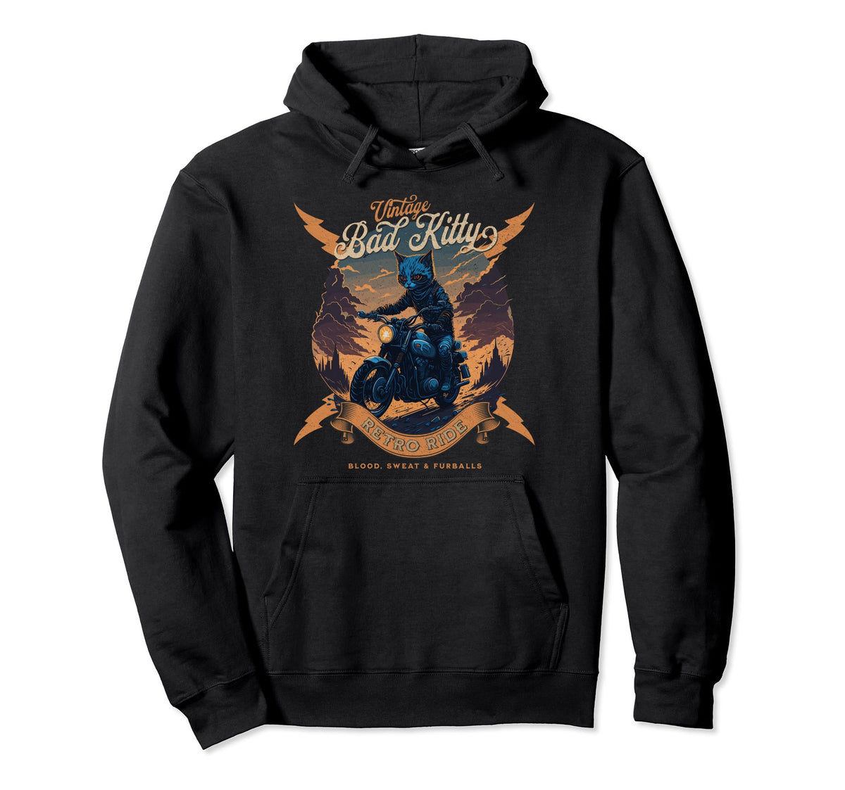Bad Kitty Ride Cat Motorcycle Hoodie - Casual Everyday Wear for Adults - T-Shirt, Sweatshirt, Hoodie