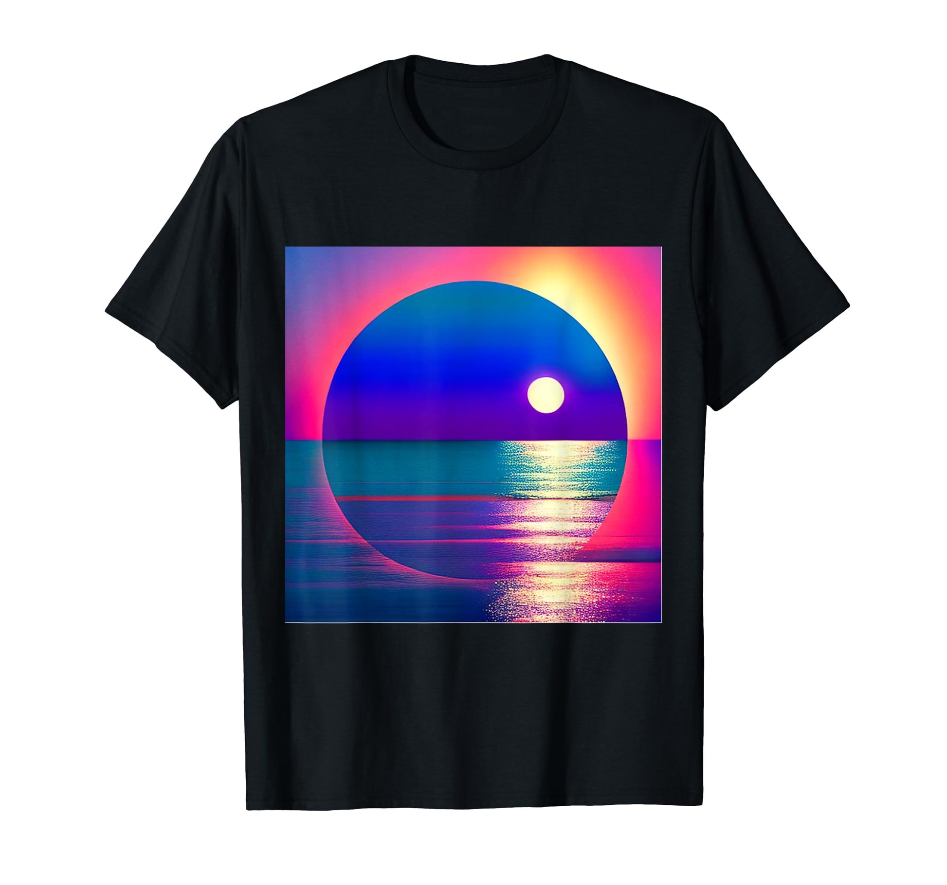 Vaporwave Aesthetic Moon Over Calm Sea T-Shirt - Streetwear Style Unisex - T-Shirt, Sweatshirt, Hoodie