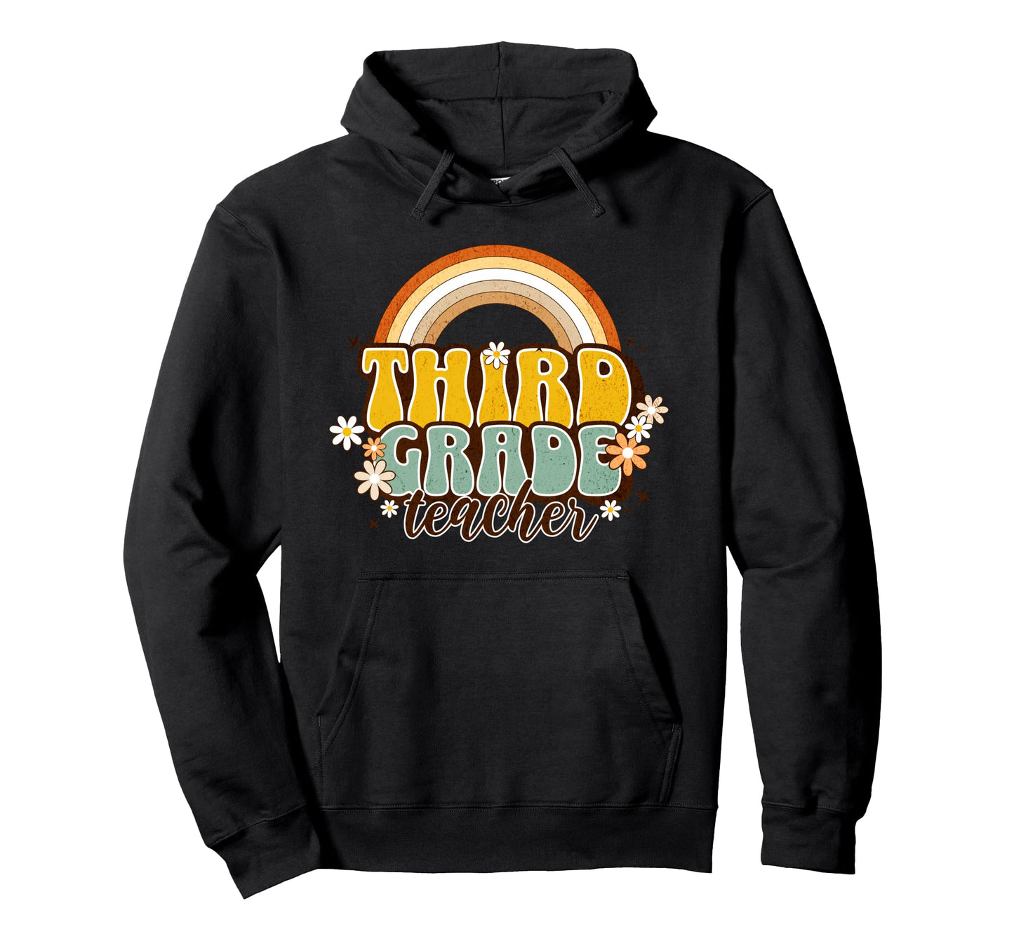 Groovy Third Grade Teacher Rainbow Daisy Hoodie - Custom Art Print Unisex - T-Shirt, Sweatshirt, Hoodie