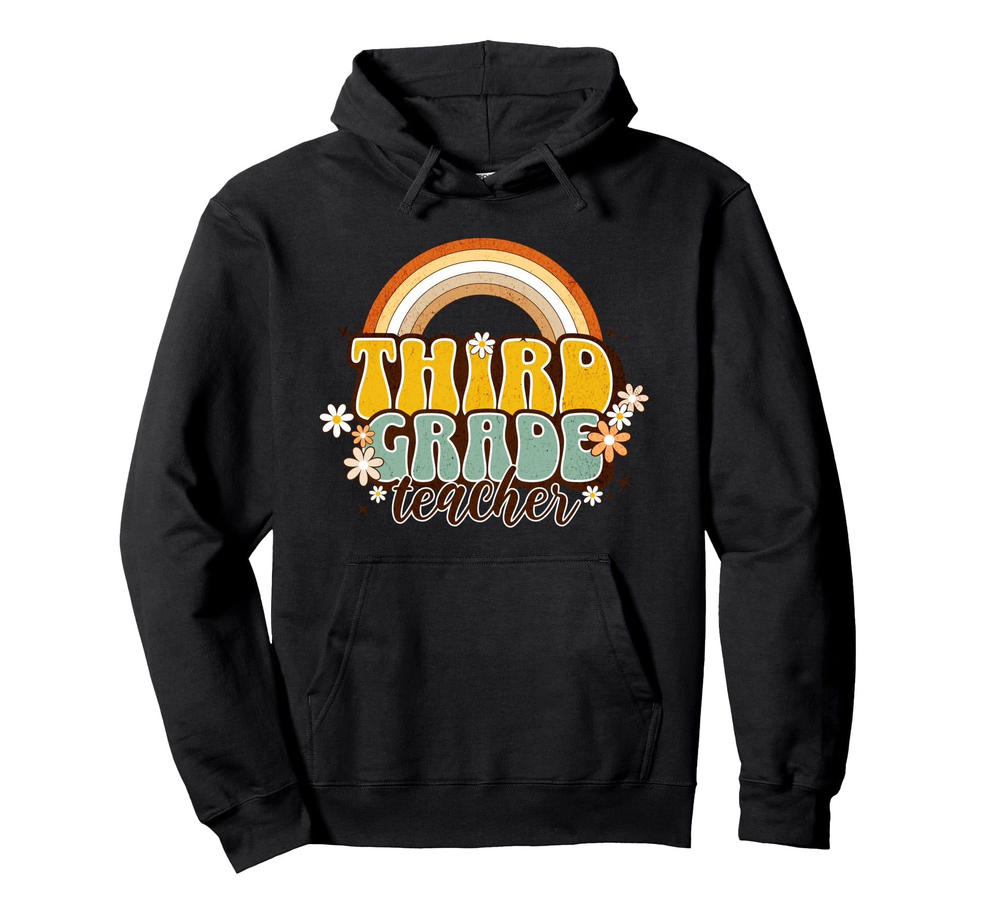 Groovy Third Grade Teacher Rainbow Daisy Hoodie - Custom Art Print Unisex - T-Shirt, Sweatshirt, Hoodie