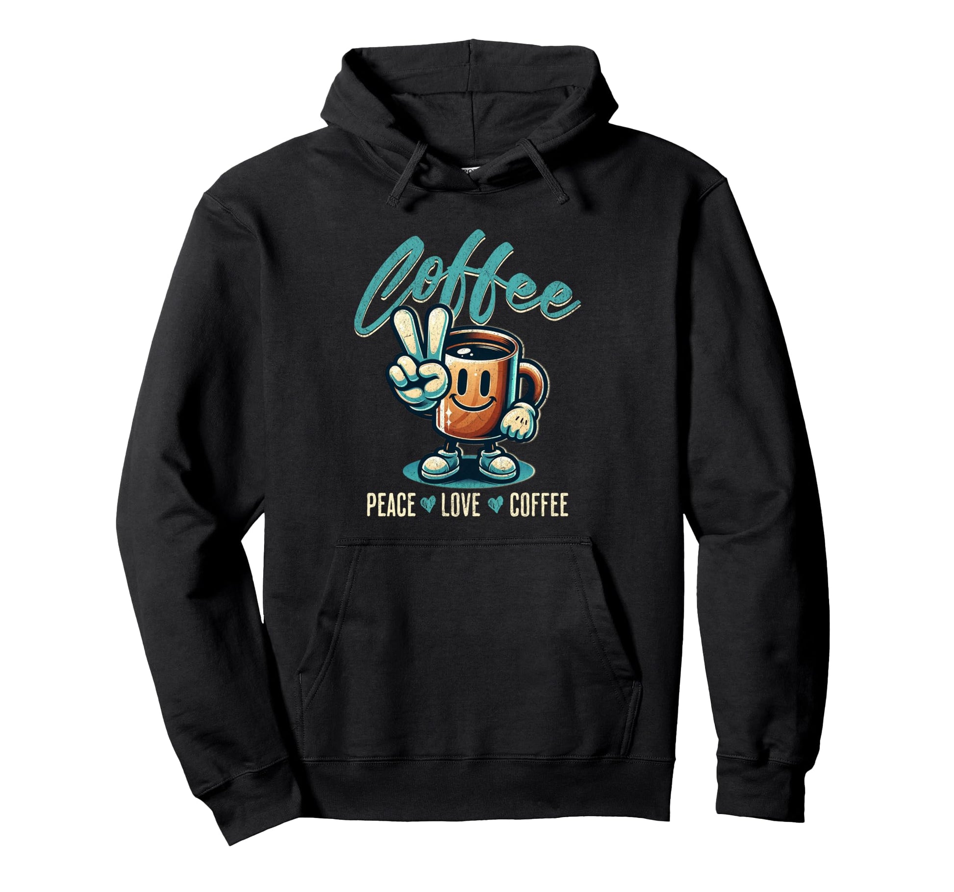 Distressed Coffee Lover Peace Sign Peace Hoodie - Streetwear Style Unisex - T-Shirt, Sweatshirt, Hoodie