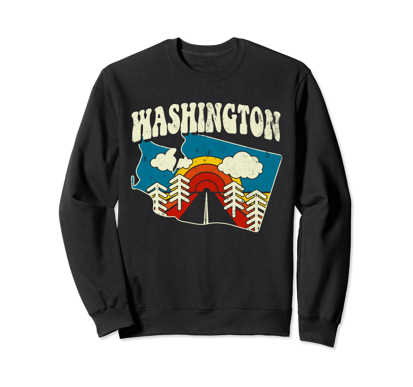 Washington State Rainbow Hippie Sweatshirt - Streetwear Style for Adults - T-Shirt, Sweatshirt, Hoodie