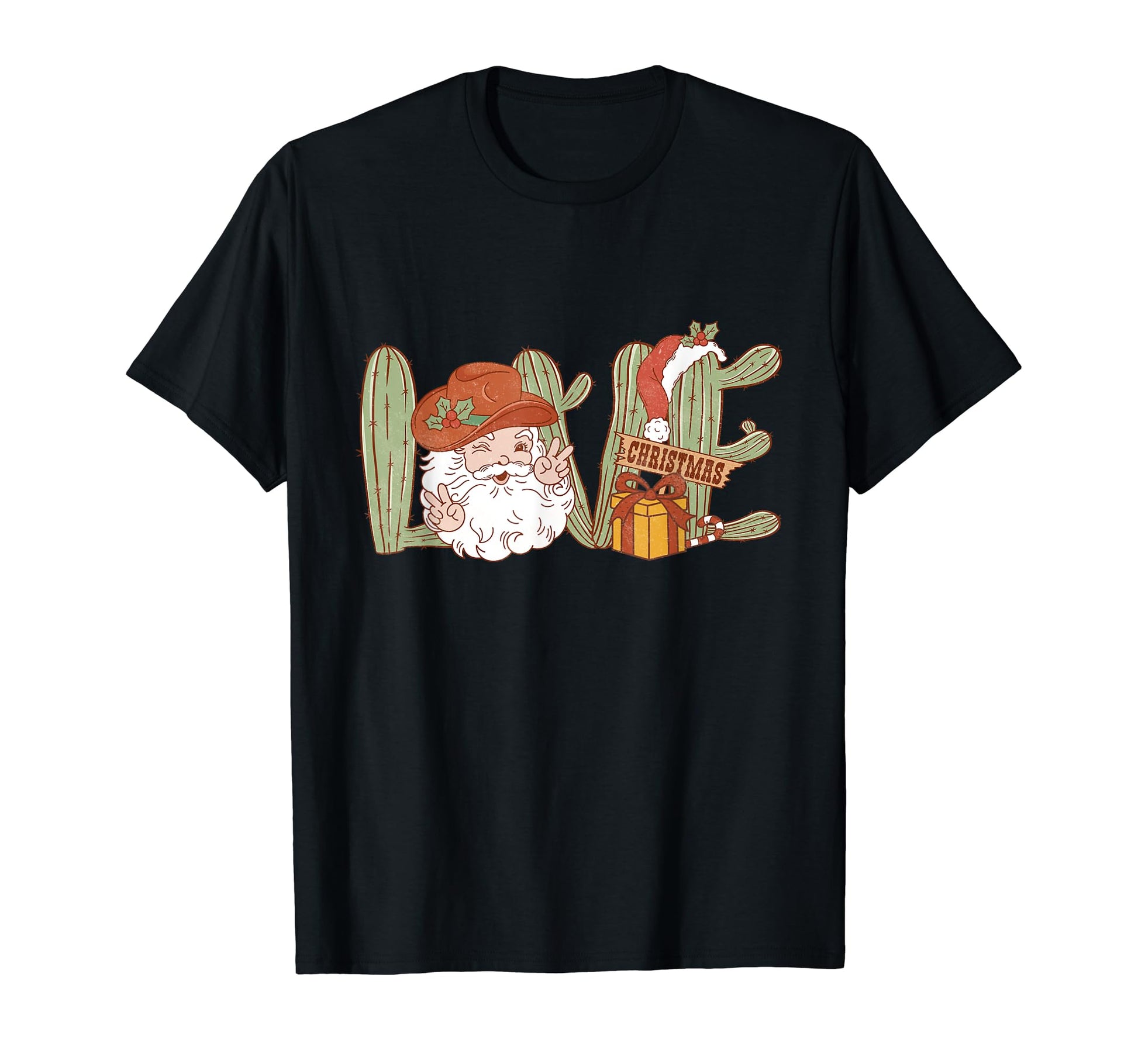 Love Santa Western Cowboy Cactus Hat T-Shirt - Graphic Print Unisex - T-Shirt, Sweatshirt, Hoodie