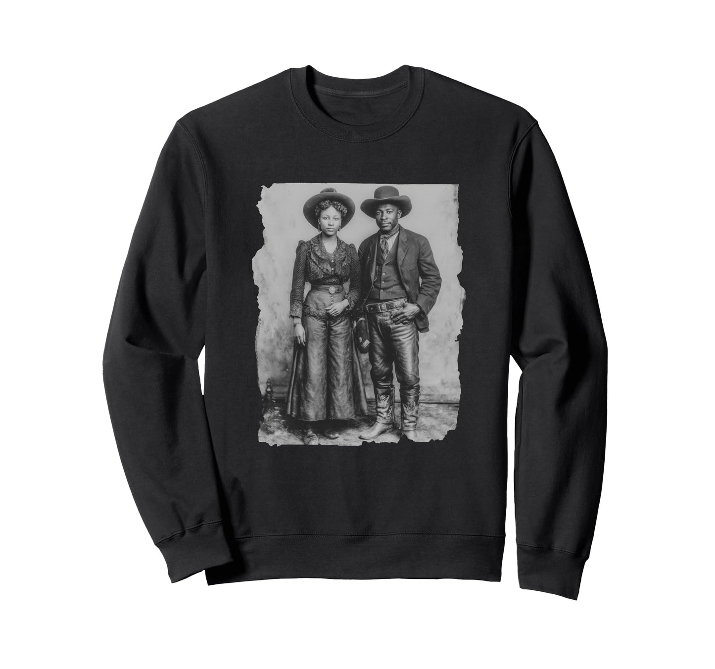 Black Western Couple Cowboy Cowgirl Sweatshirt - Graphic Print for Adults - T-Shirt, Sweatshirt, Hoodie