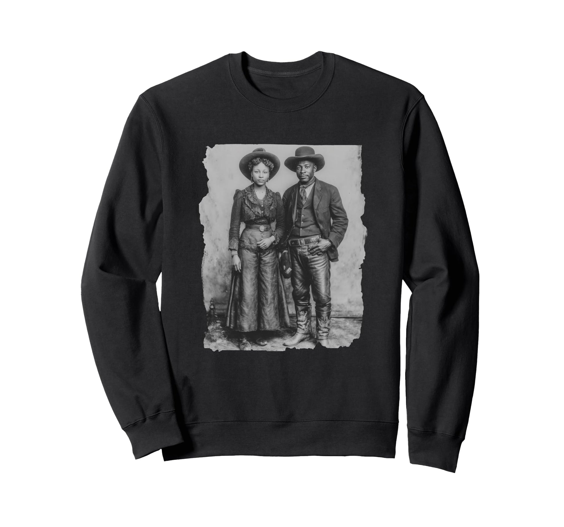 Black Western Couple Cowboy Cowgirl Sweatshirt - Graphic Print for Adults - T-Shirt, Sweatshirt, Hoodie