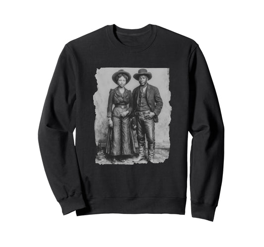 Black Western Couple Cowboy Cowgirl Sweatshirt - Graphic Print for Adults - T-Shirt, Sweatshirt, Hoodie