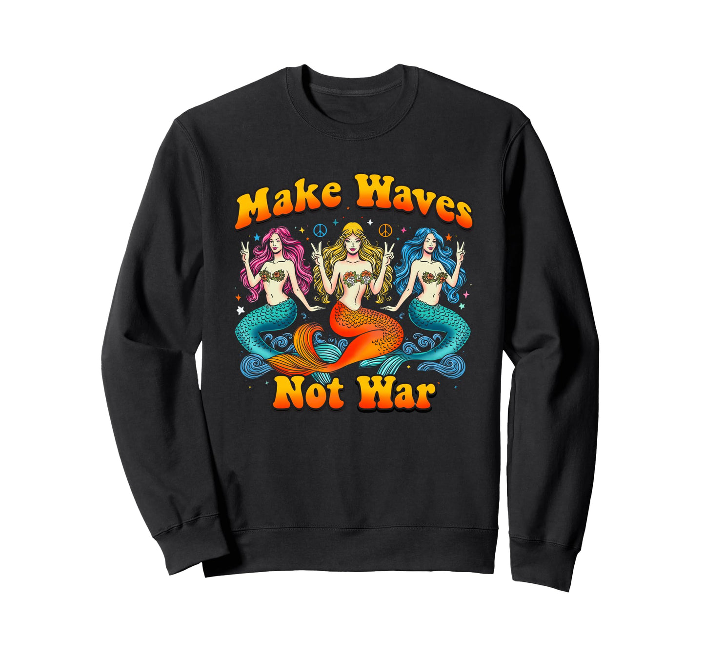 Groovy Mermaid Tattoo Peace Love Sweatshirt - Minimalist Print Men Women - T-Shirt, Sweatshirt, Hoodie
