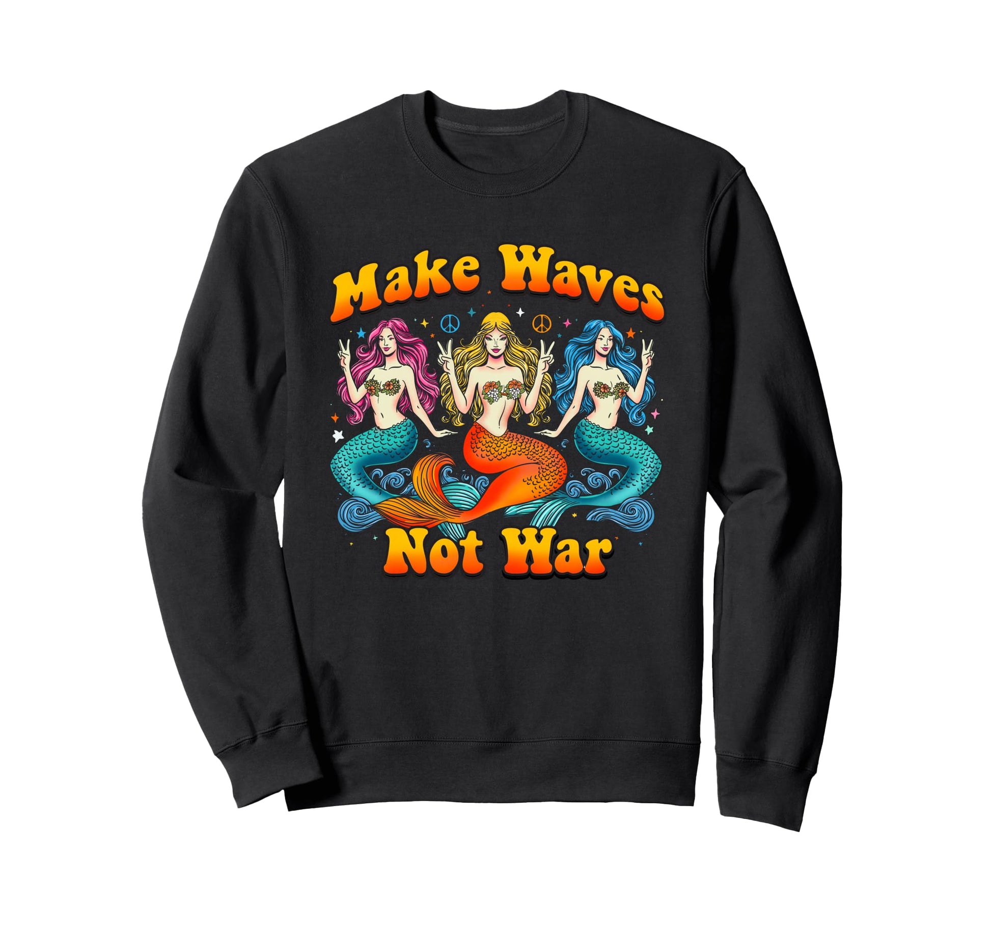 Groovy Mermaid Tattoo Peace Love Sweatshirt - Minimalist Print Men Women - T-Shirt, Sweatshirt, Hoodie