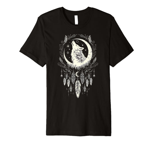 Bohemian Moon Wolf Boho Wolf Feathers T-Shirt - Novelty Apparel Unisex - T-Shirt, Sweatshirt, Hoodie