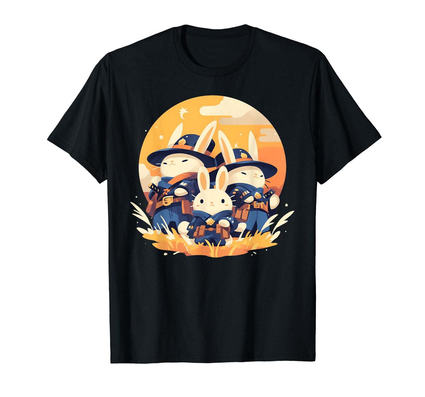 Rabbit Howling Moon Cowboy Funny T-Shirt - Casual Everyday Wear Men Women - T-Shirt, Sweatshirt, Hoodie