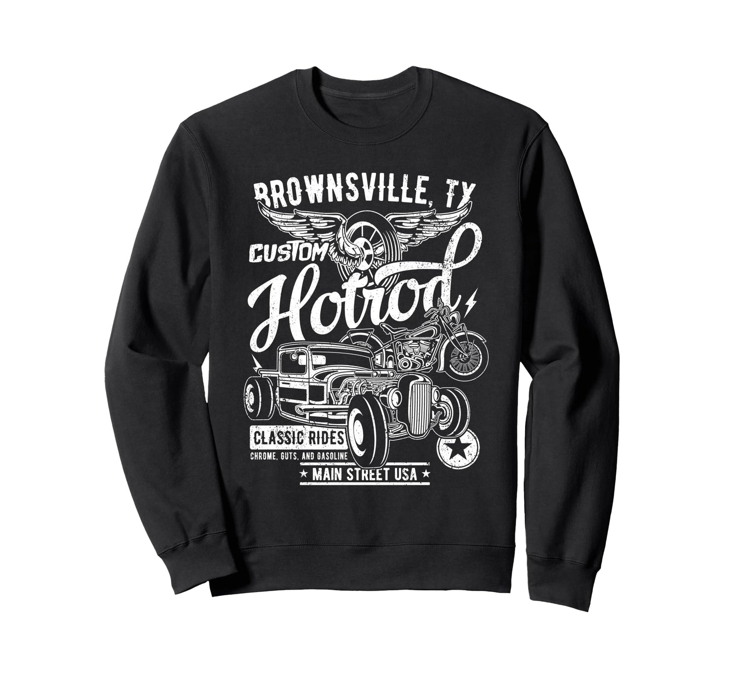 Brownsville Tx Hotrod Car Sweatshirt - Minimalist Print for Adults - T-Shirt, Sweatshirt, Hoodie