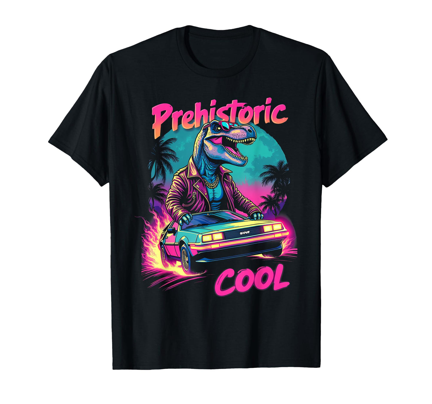 80S 70S Car T Rex Dinosaur Aesthetic T-Shirt - Graphic Print Unisex - T-Shirt, Sweatshirt, Hoodie