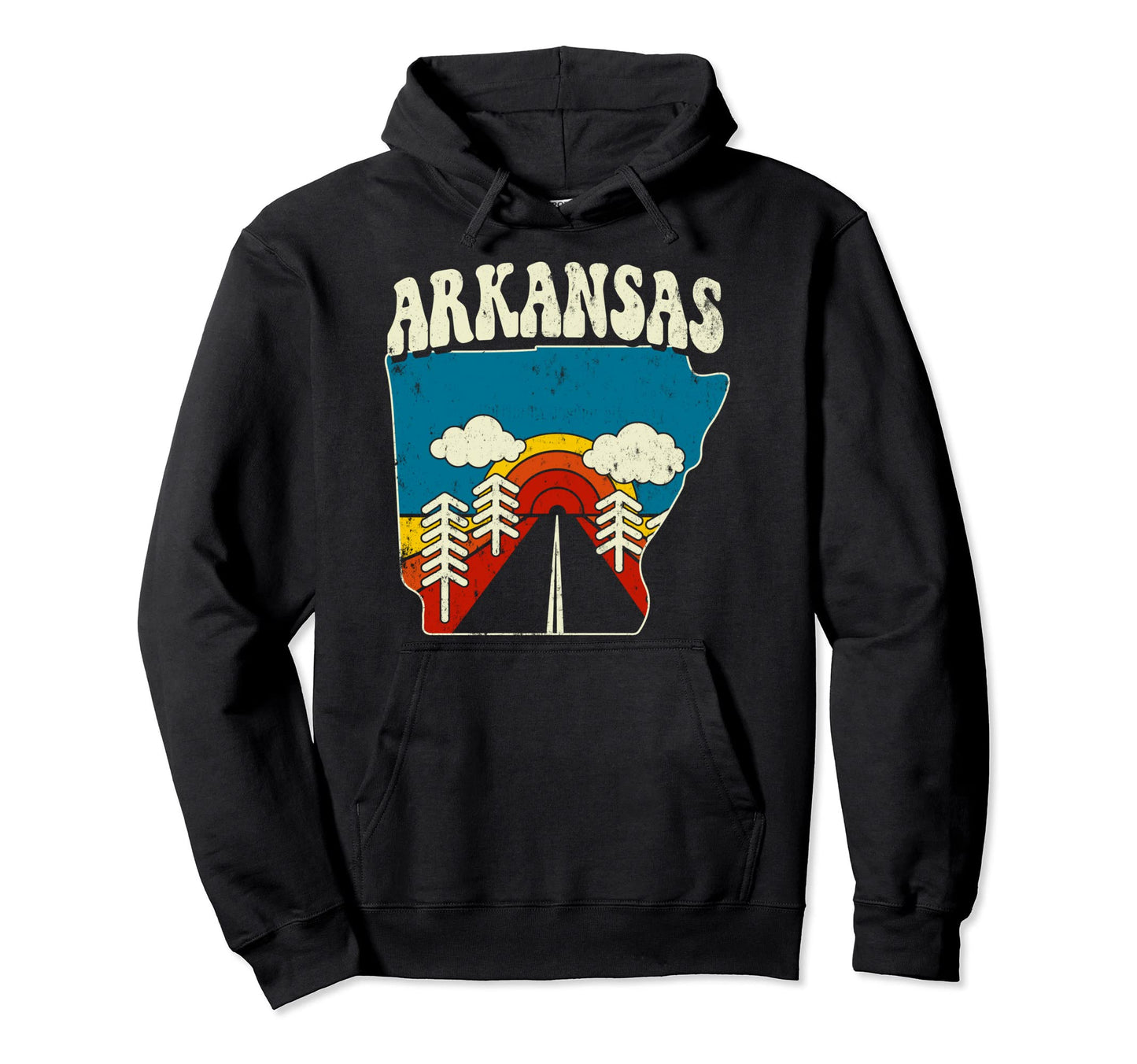 Arkansas State Rainbow Hippie 70S Map Hoodie - Graphic Print for Adults - T-Shirt, Sweatshirt, Hoodie
