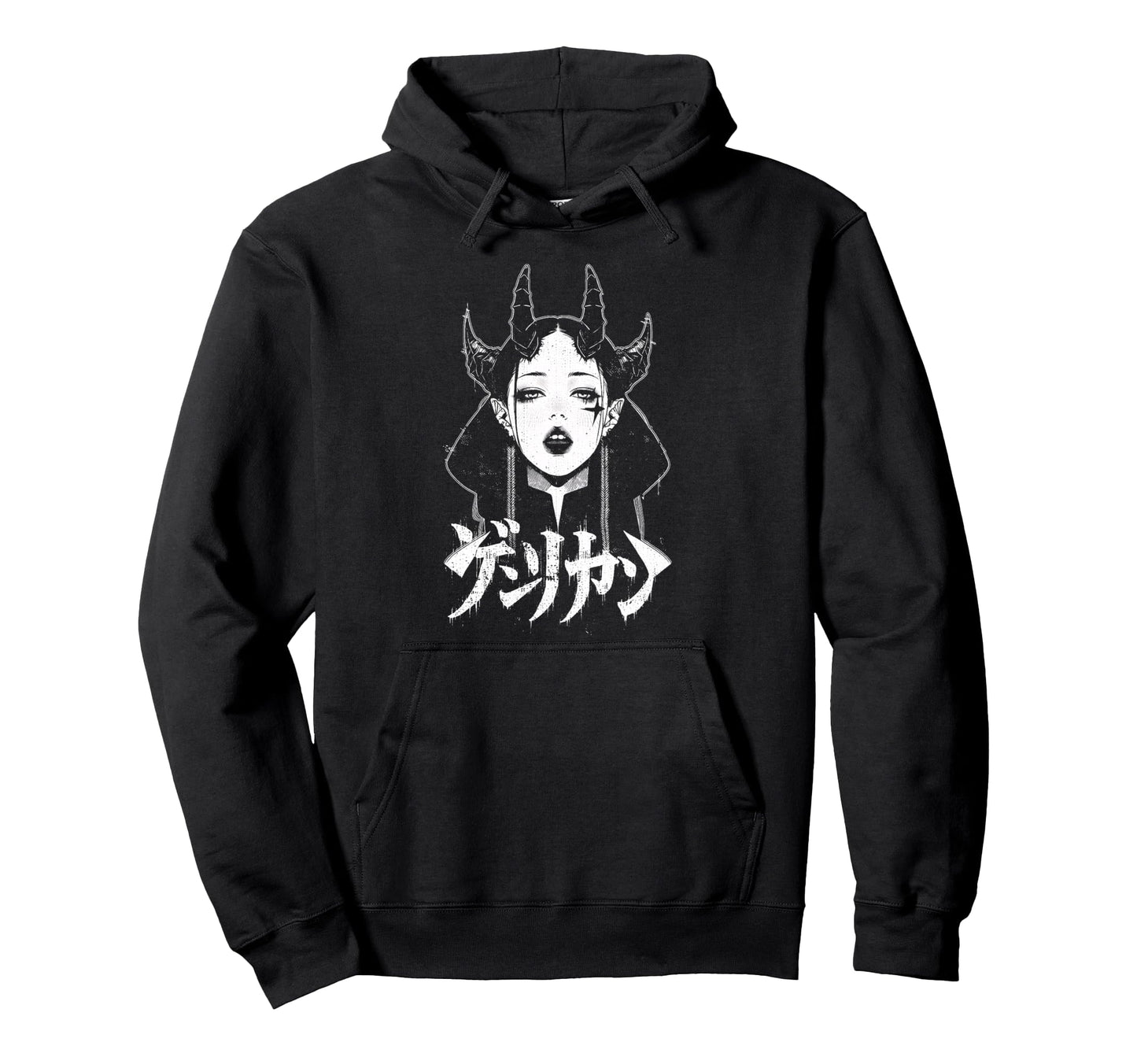Goth Grunge Demon Anime Waifu Horror Hoodie - Minimalist Print for Adults - T-Shirt, Sweatshirt, Hoodie