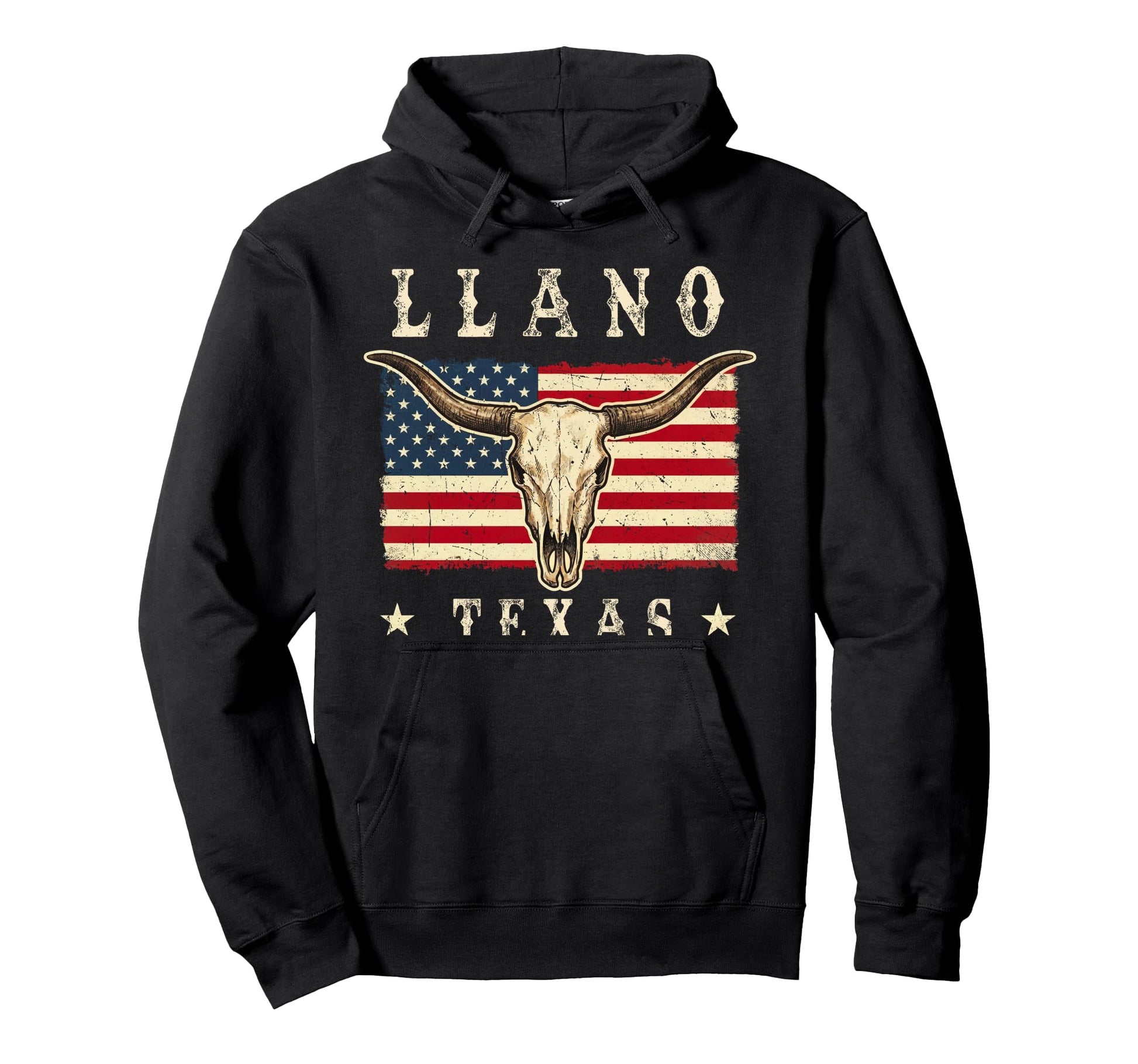 Llano Texas Western Patriotic Skull Hoodie - Minimalist Print Unisex - T-Shirt, Sweatshirt, Hoodie