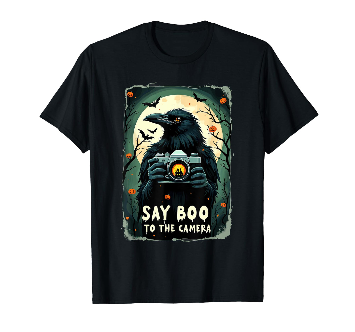Haunted Snapshot Raven Camera T-Shirt - Trendy Graphic Unisex - T-Shirt, Sweatshirt, Hoodie
