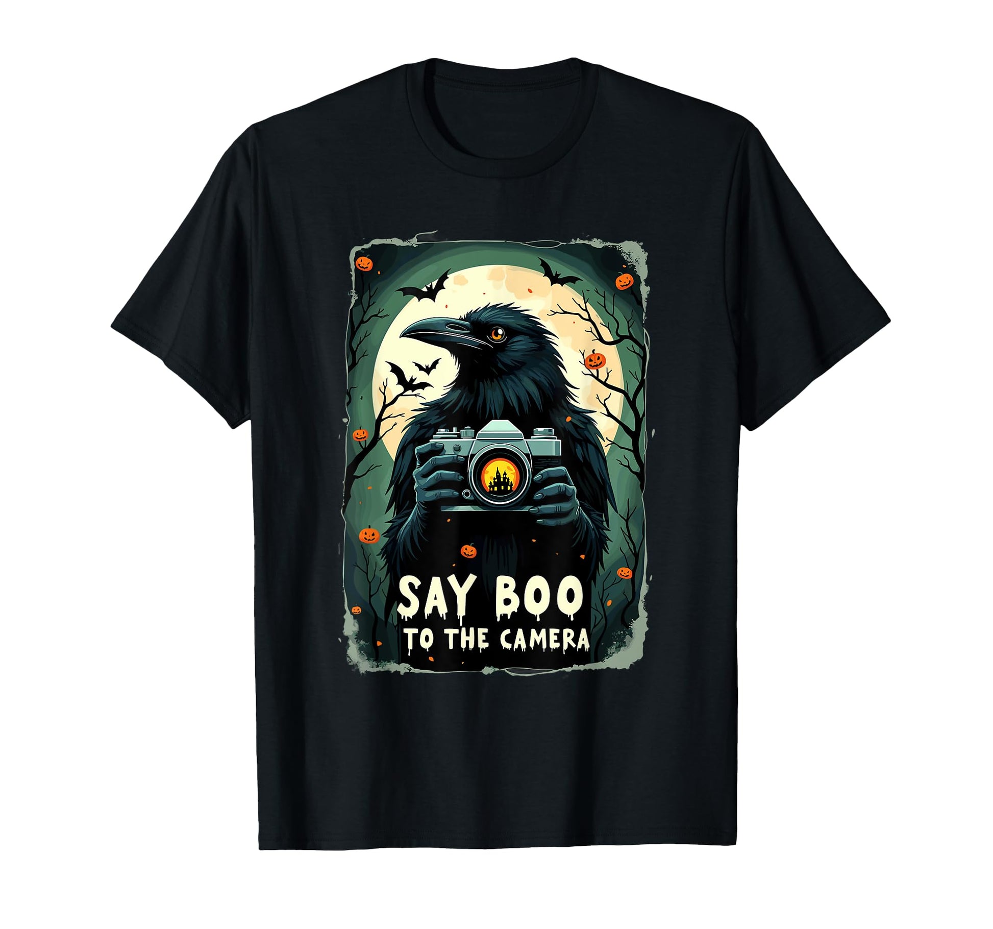 Haunted Snapshot Raven Camera T-Shirt - Trendy Graphic Unisex - T-Shirt, Sweatshirt, Hoodie