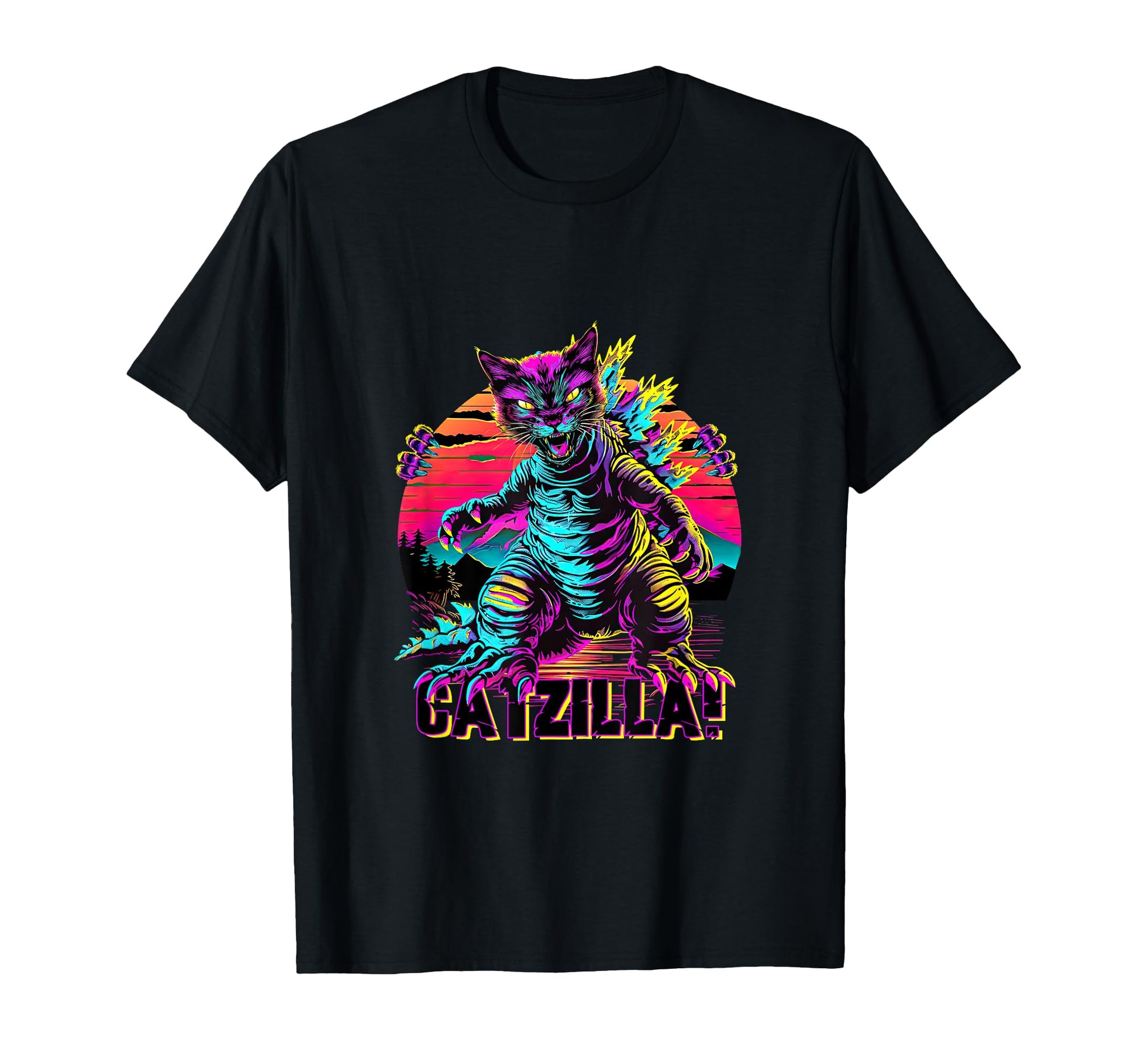 Streetwear Synthwave 80S 90S Catzilla T-Shirt - Fun Novelty Design Unisex - T-Shirt, Sweatshirt, Hoodie