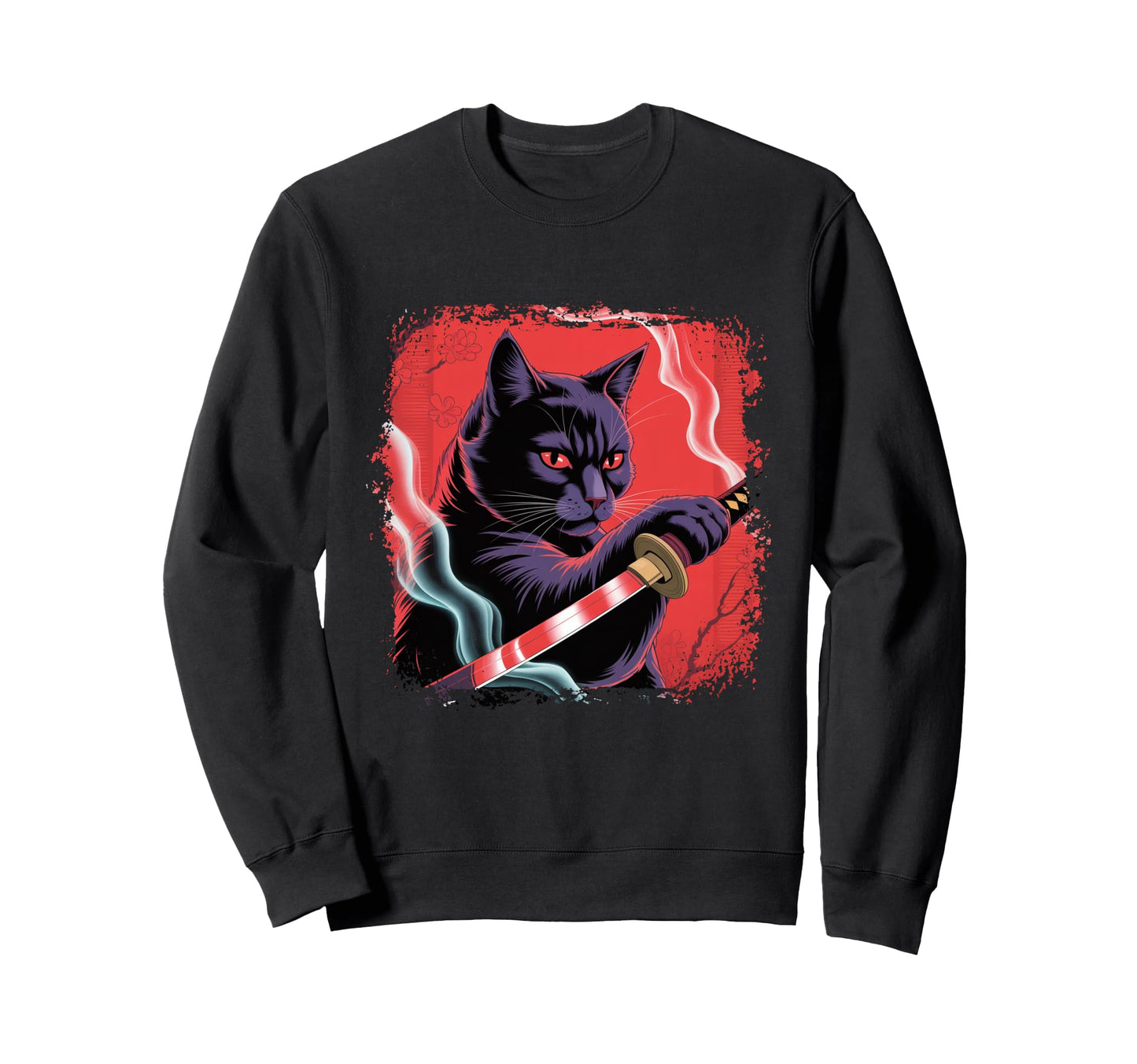 Bleached Japanese Art Samurai Cat Sweatshirt - Aesthetic Graphic Men Women - T-Shirt, Sweatshirt, Hoodie