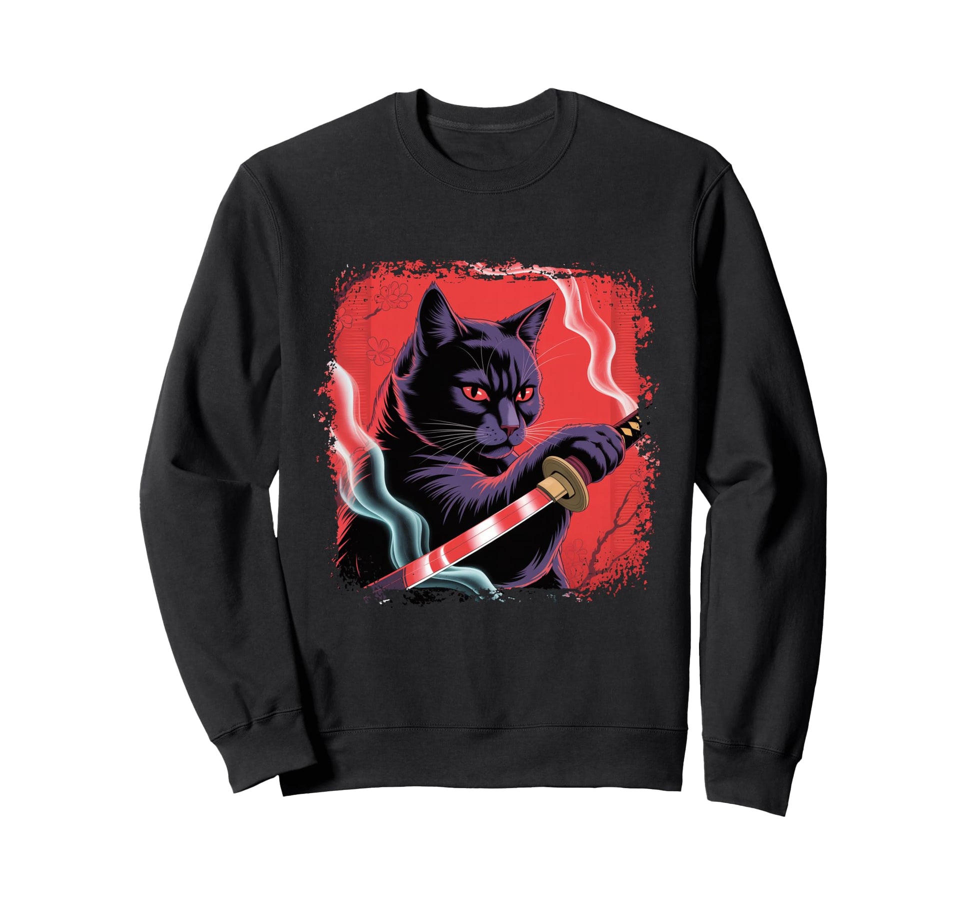Bleached Japanese Art Samurai Cat Sweatshirt - Aesthetic Graphic Men Women - T-Shirt, Sweatshirt, Hoodie
