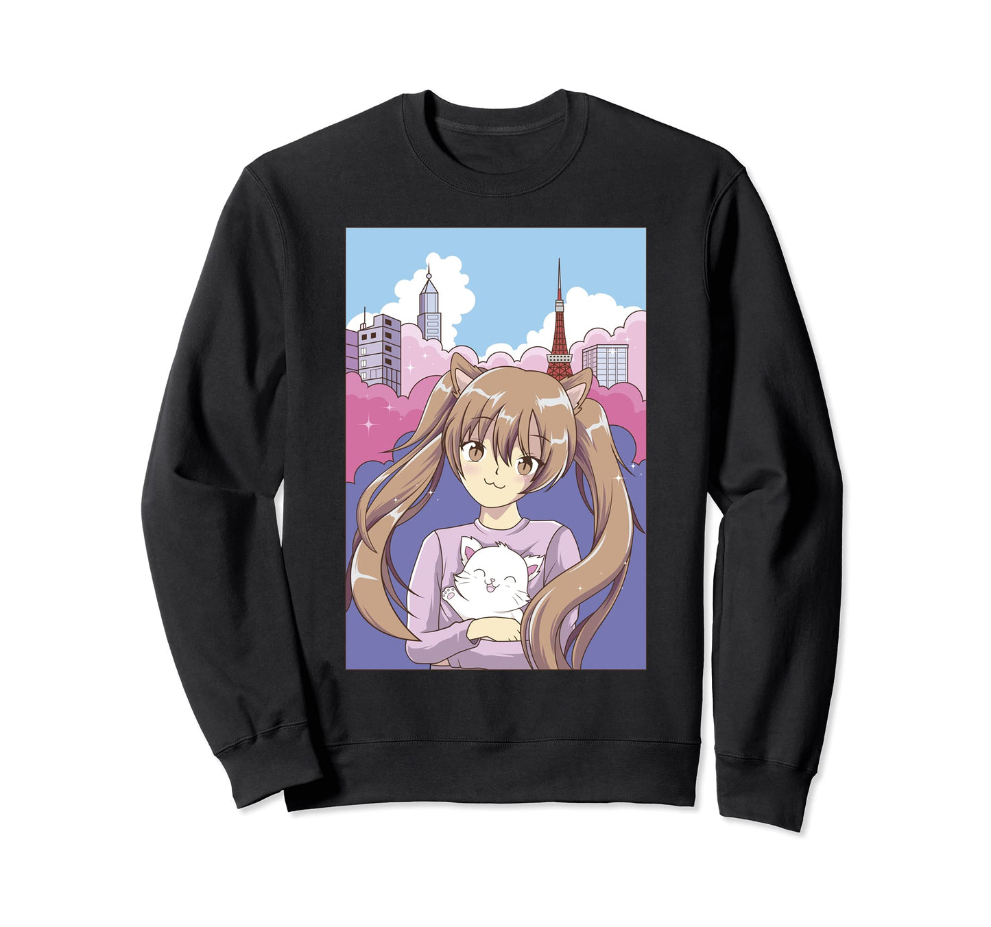 Neko Kawaii Anime Catgirl Sweatshirt - Casual Everyday Wear for Adults - T-Shirt, Sweatshirt, Hoodie