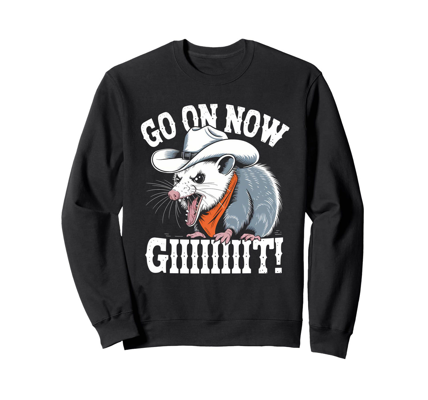 Go Now Giiit Screaming Possum Sweatshirt - Minimalist Print for Adults - T-Shirt, Sweatshirt, Hoodie
