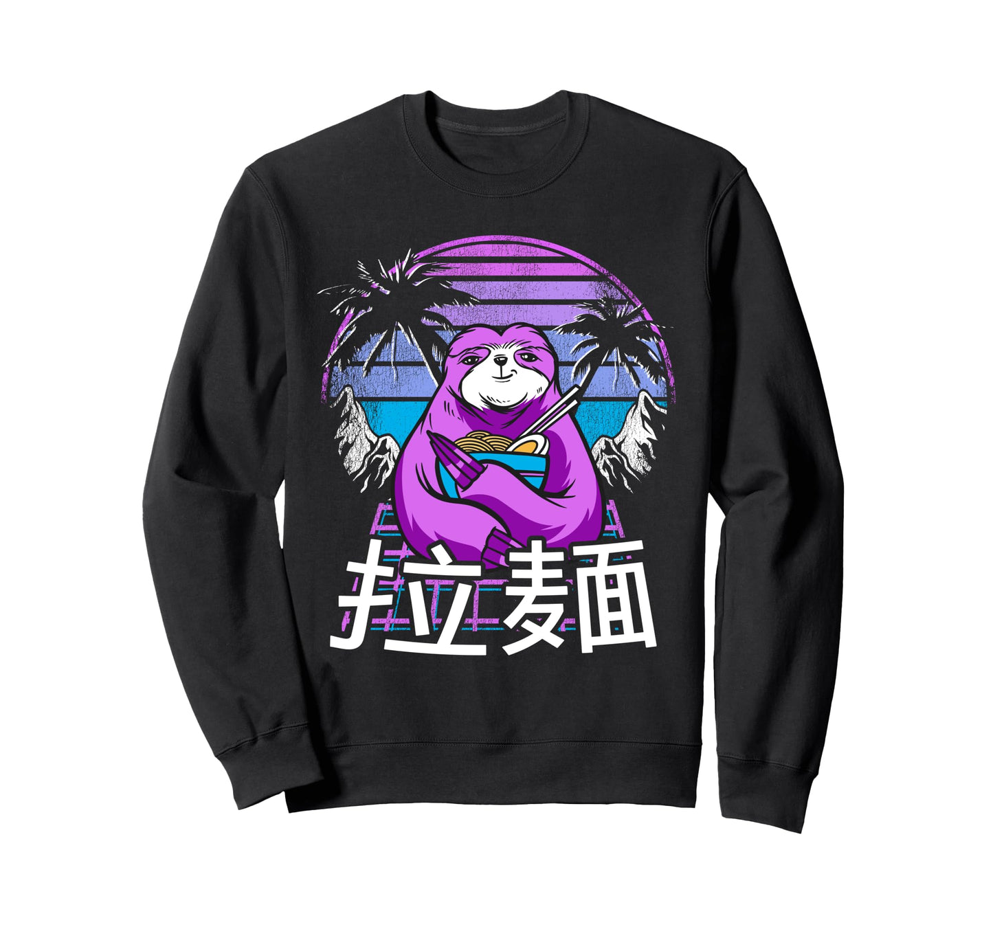 Ramen Sloth 90S Retrowave Sunset 80S Sweatshirt - Minimalist Print Unisex - T-Shirt, Sweatshirt, Hoodie