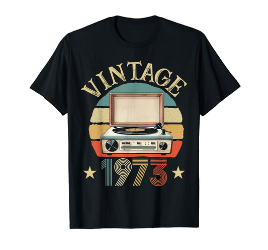 1973 Born 1973 Sunset Vinyl Record T-Shirt - Casual Everyday Wear Unisex - T-Shirt, Sweatshirt, Hoodie