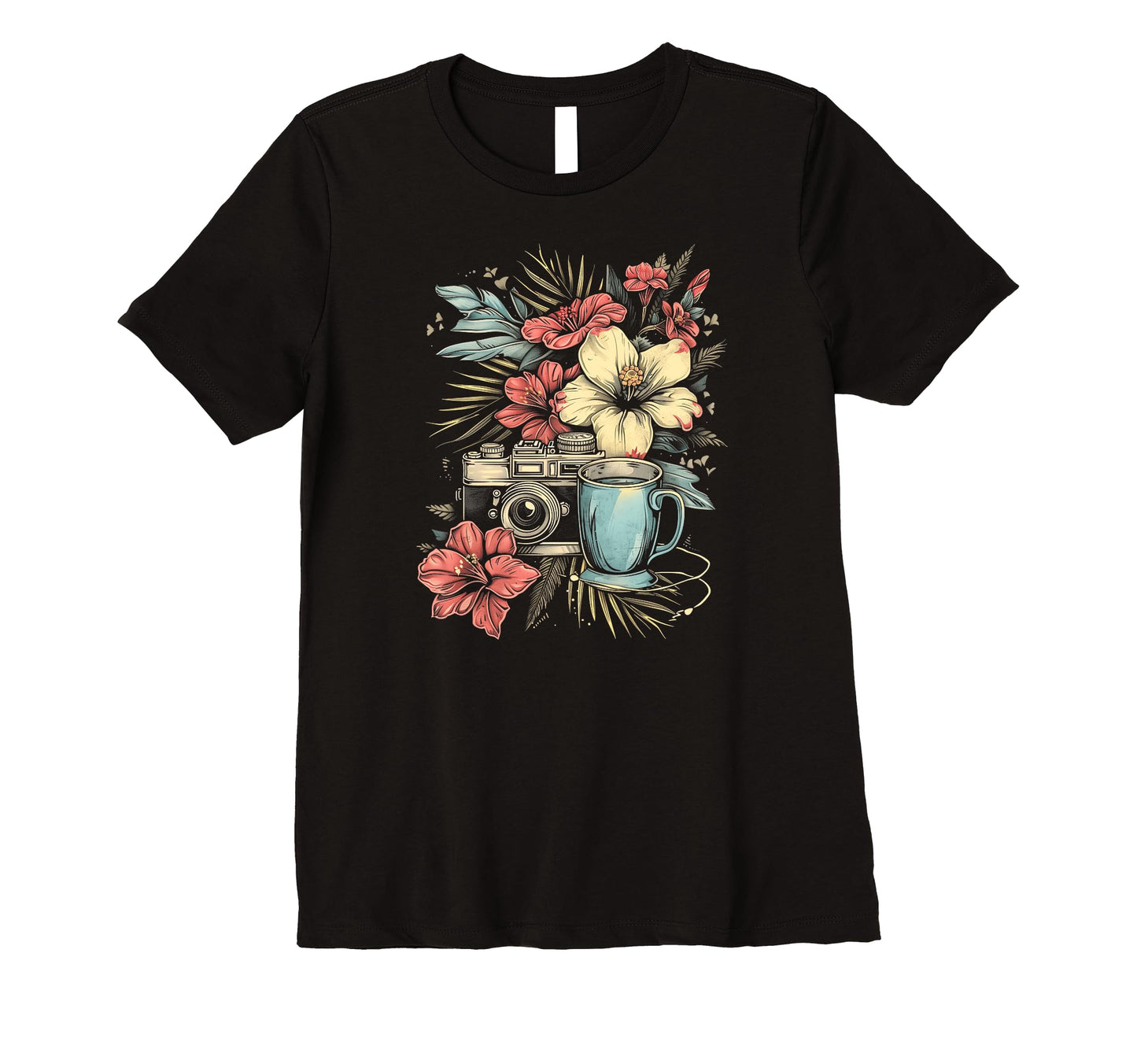 Womens Photographer Coffee Camera T-Shirt - Minimalist Print for Adults - T-Shirt, Sweatshirt, Hoodie