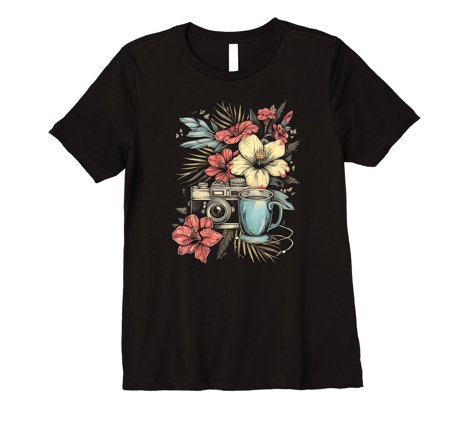 Womens Photographer Coffee Camera T-Shirt - Minimalist Print for Adults - T-Shirt, Sweatshirt, Hoodie