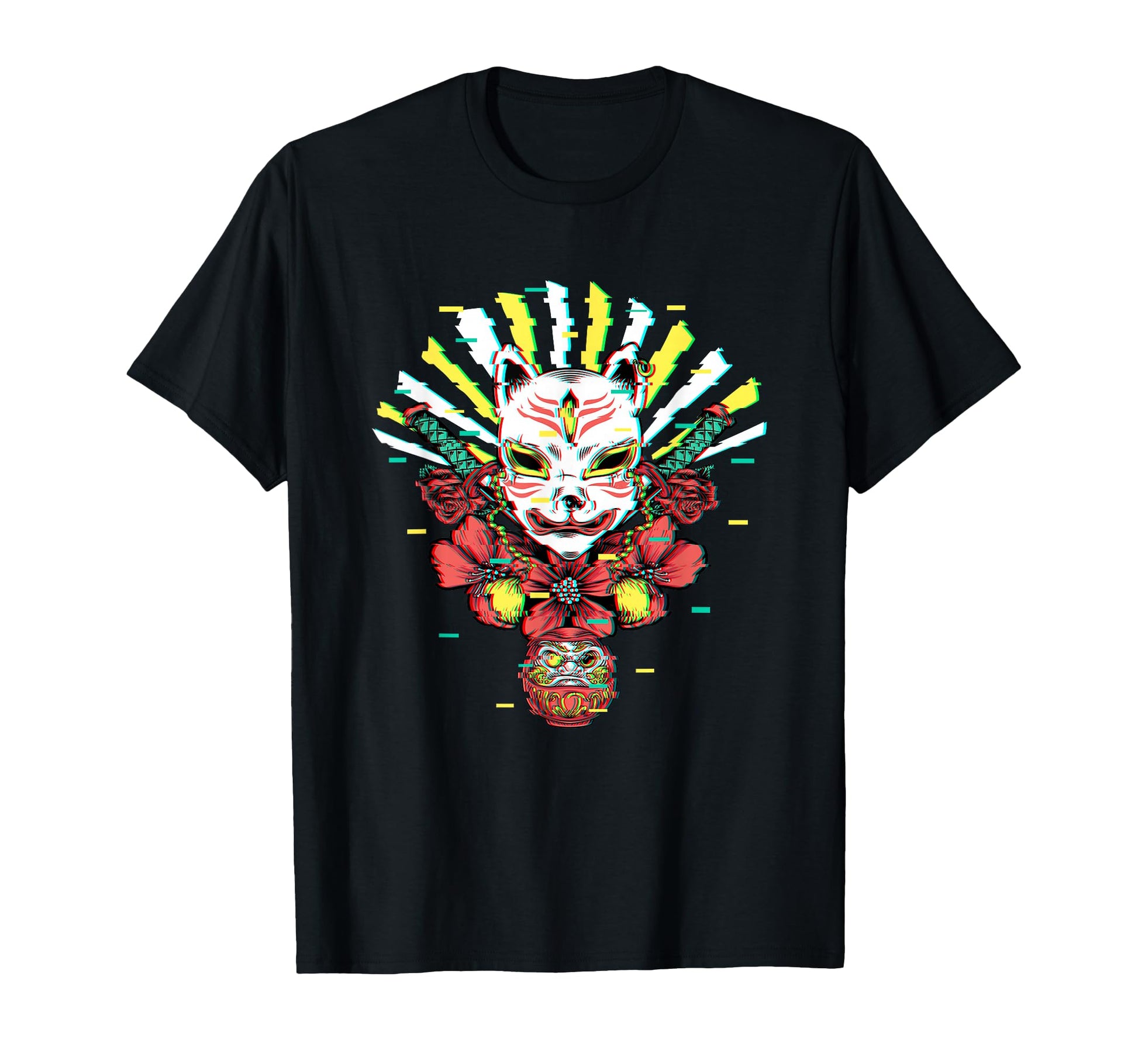 Kitsune Fox Mask Vaporwave Yokai Daruma T-Shirt - Novelty Apparel Unisex - T-Shirt, Sweatshirt, Hoodie