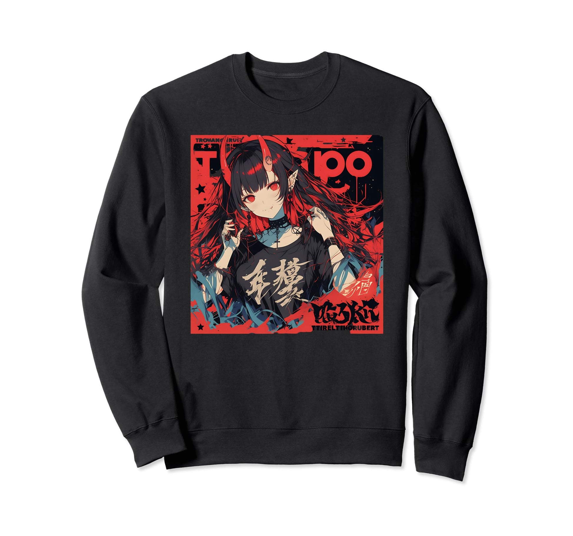 Goth Grunge Demon Anime Waifu Sweatshirt - Casual Everyday Wear Unisex - T-Shirt, Sweatshirt, Hoodie