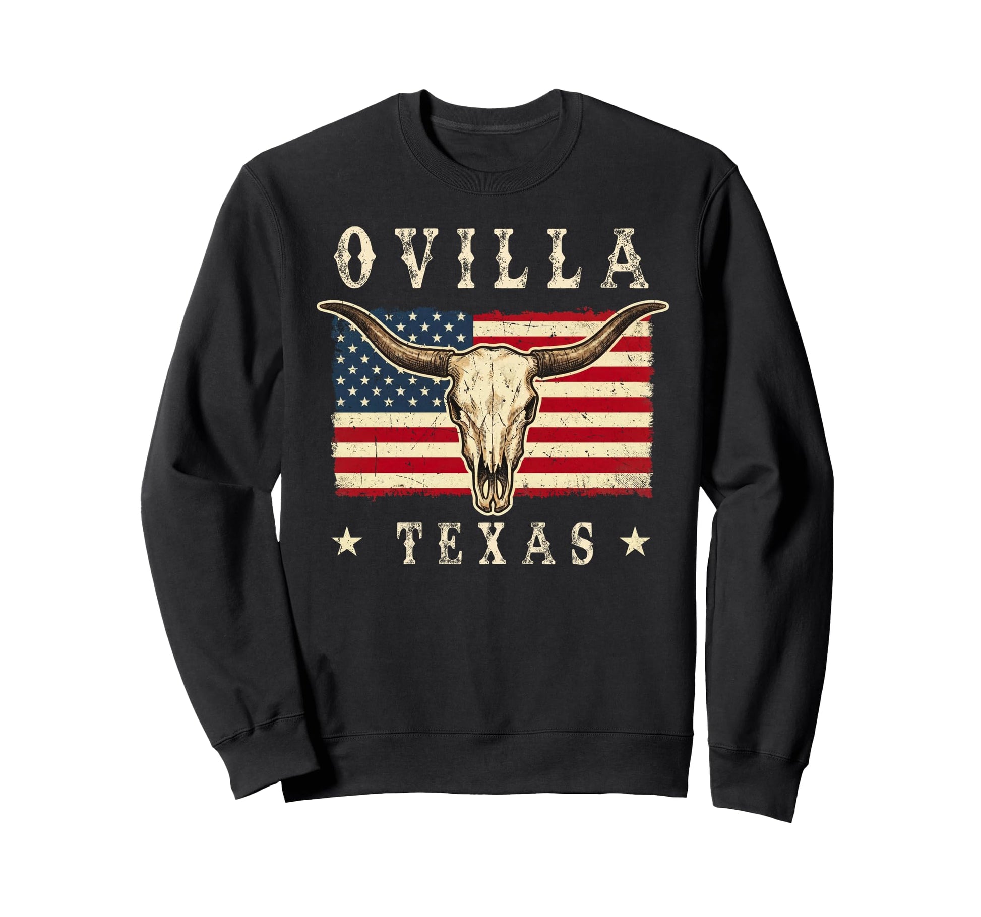 Ovilla Texas Western Patriotic Skull Sweatshirt - Custom Art Print Unisex - T-Shirt, Sweatshirt, Hoodie