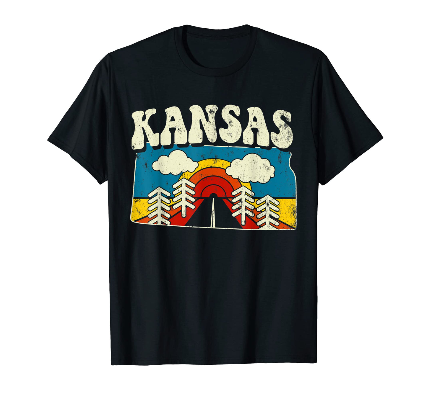 Kansas State Rainbow Hippie 70S Map T-Shirt - Custom Art Print Unisex - T-Shirt, Sweatshirt, Hoodie