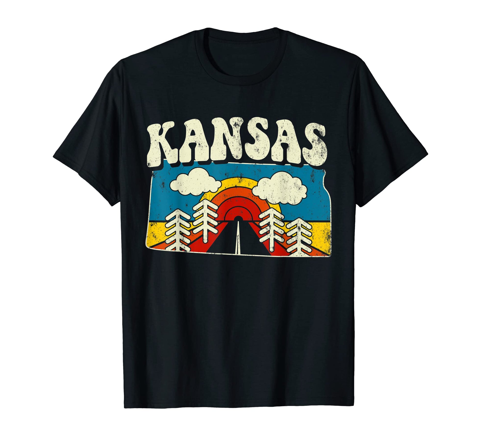Kansas State Rainbow Hippie 70S Map T-Shirt - Custom Art Print Unisex - T-Shirt, Sweatshirt, Hoodie