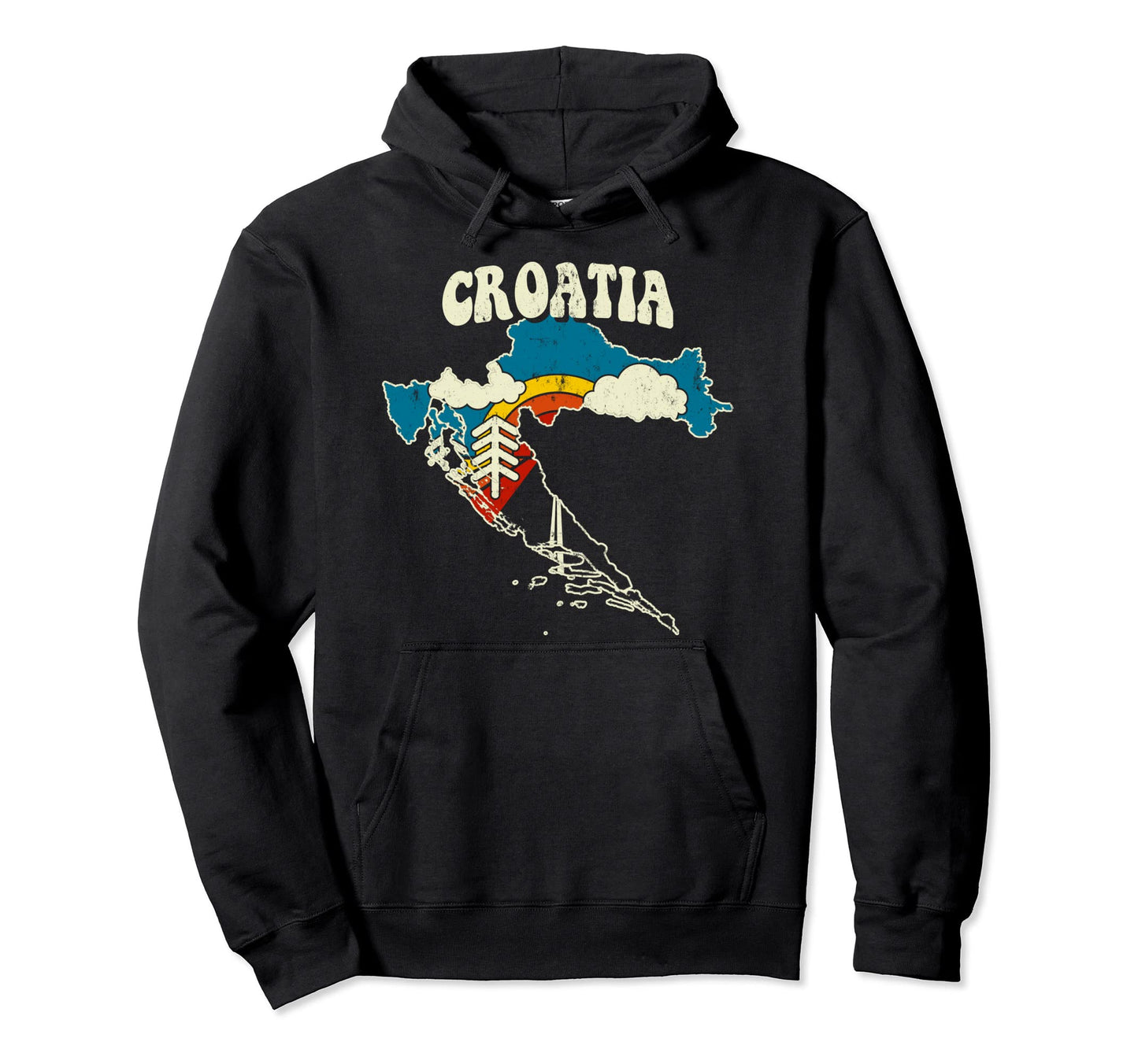 Croatia Croatian Country Rainbow 70S Map Hoodie - Minimalist Print Unisex - T-Shirt, Sweatshirt, Hoodie