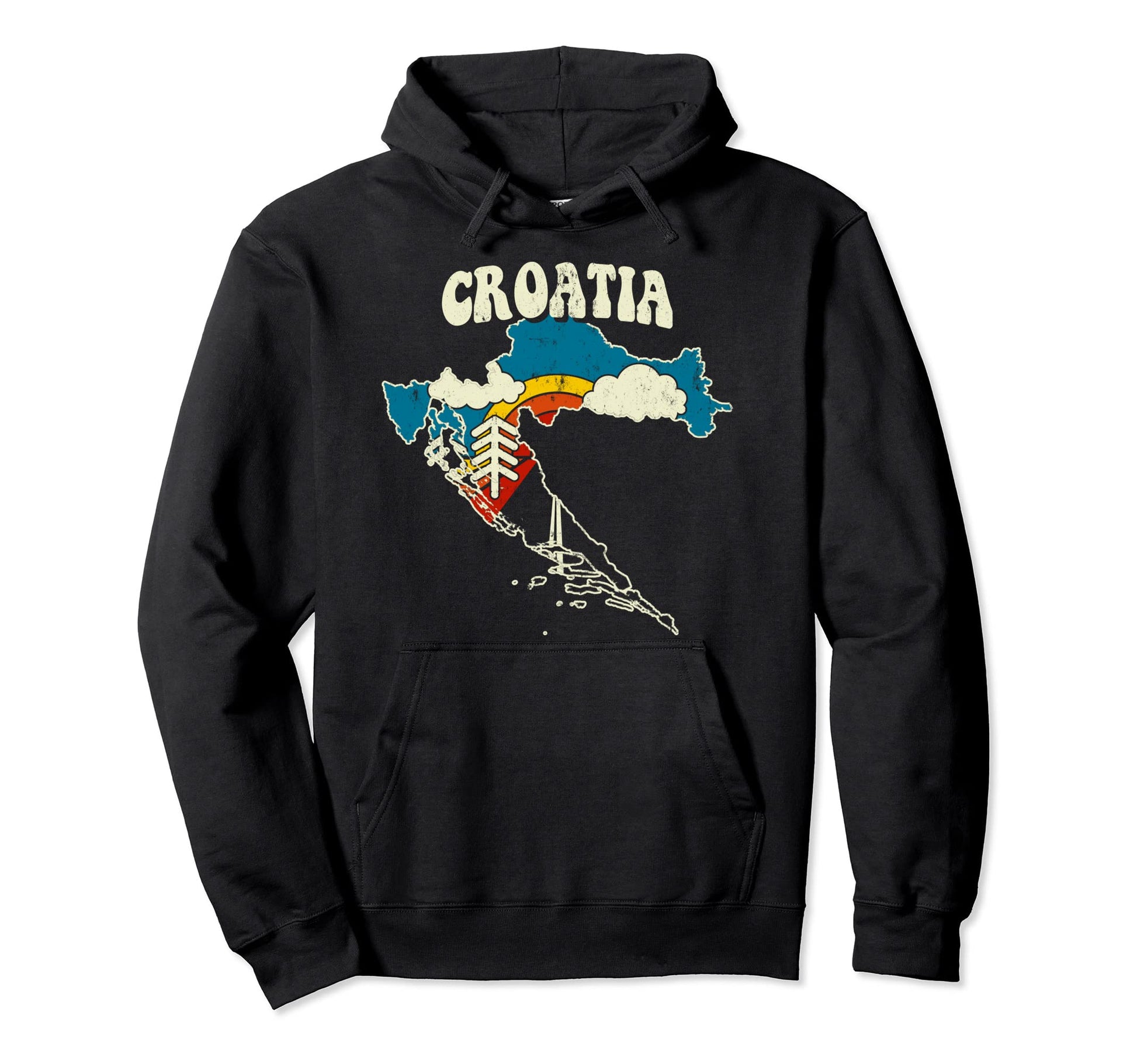 Croatia Croatian Country Rainbow 70S Map Hoodie - Minimalist Print Unisex - T-Shirt, Sweatshirt, Hoodie