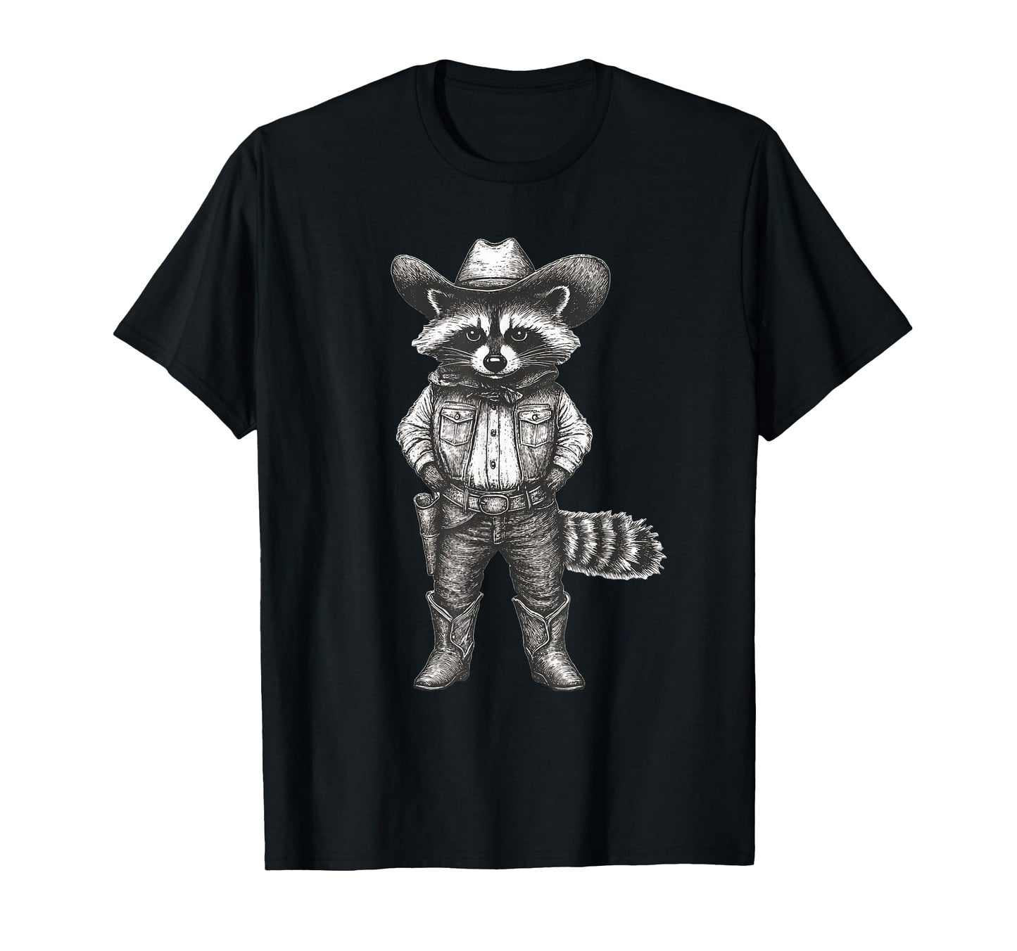 Raccoon Dressed As Cowboy Funny Raccoon T-Shirt - Graphic Print Unisex - T-Shirt, Sweatshirt, Hoodie