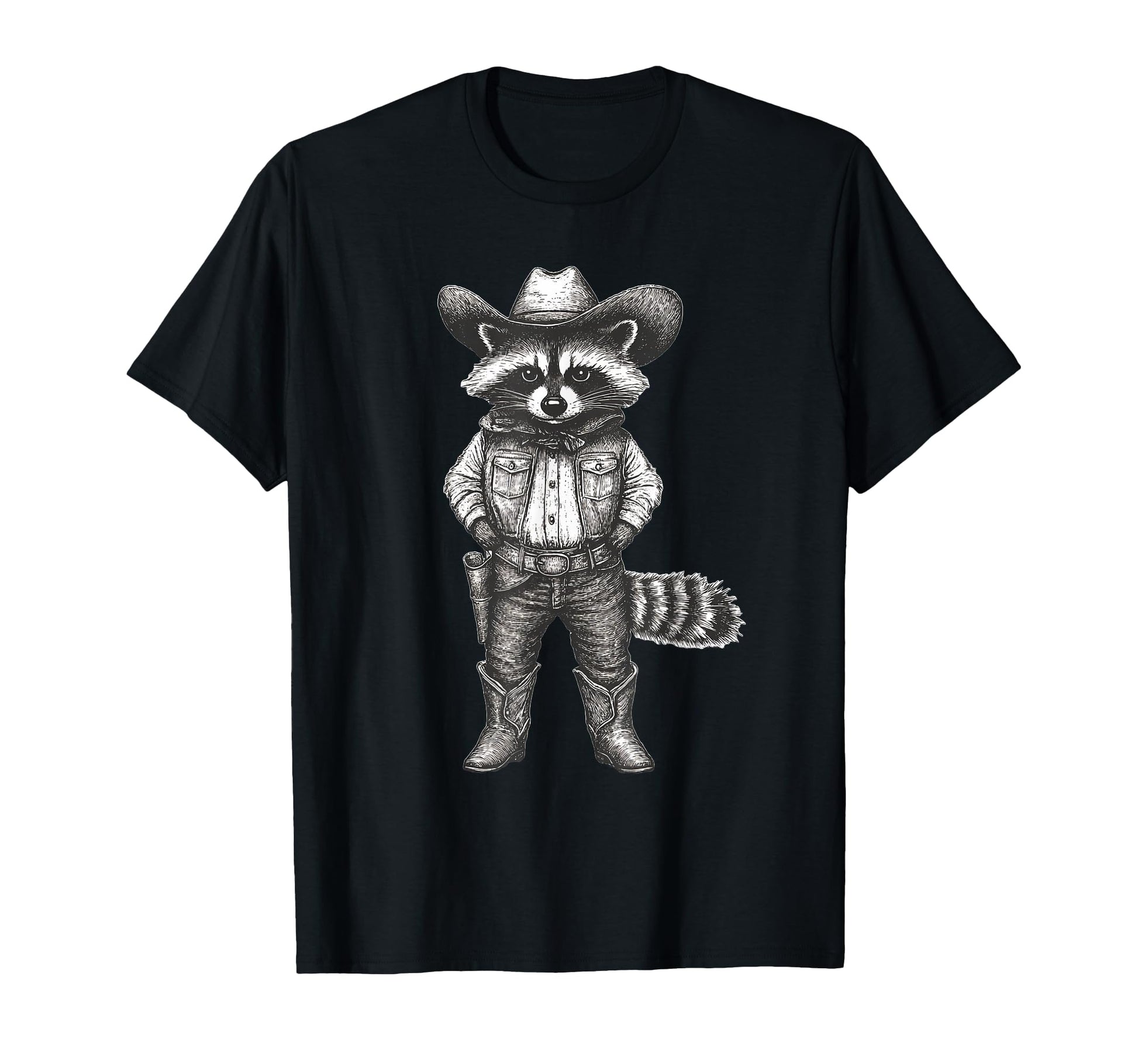 Raccoon Dressed As Cowboy Funny Raccoon T-Shirt - Graphic Print Unisex - T-Shirt, Sweatshirt, Hoodie