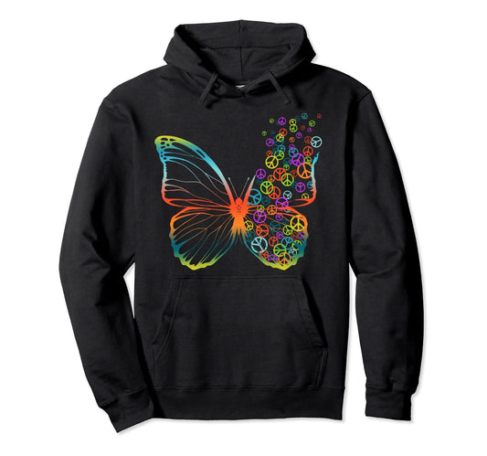 60S 70S Peace Sign Butterfly Tie Dye Hoodie - Trendy Graphic Men Women - T-Shirt, Sweatshirt, Hoodie