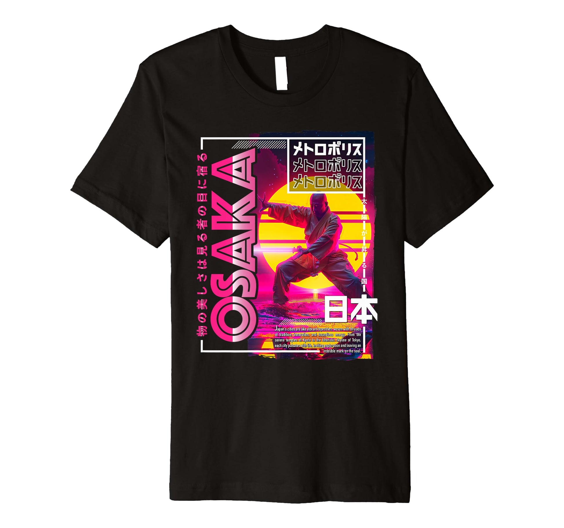 Osaka City 80S Synthwave Shaolin Japan T-Shirt - Graphic Print Men Women - T-Shirt, Sweatshirt, Hoodie