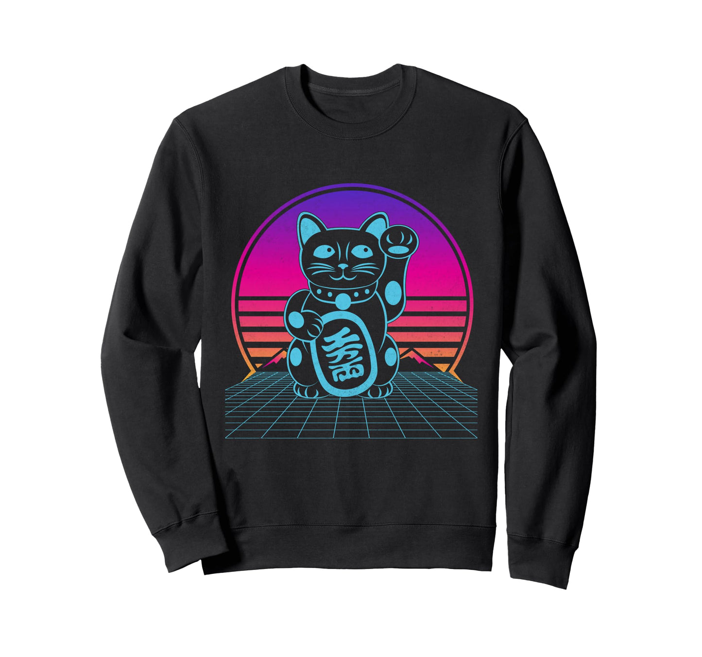 Maneki Neko Lucky Cat Vaporwave Sweatshirt - Minimalist Print Men Women - T-Shirt, Sweatshirt, Hoodie