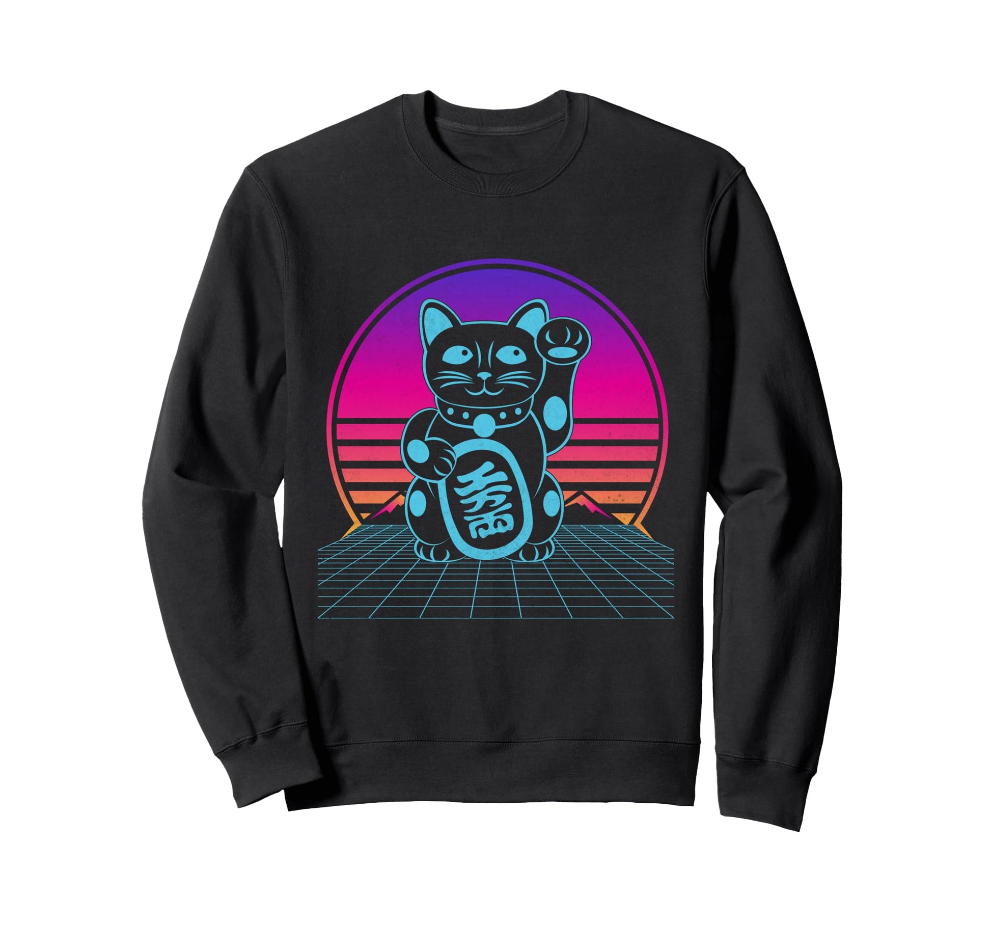 Maneki Neko Lucky Cat Vaporwave Sweatshirt - Minimalist Print Men Women - T-Shirt, Sweatshirt, Hoodie